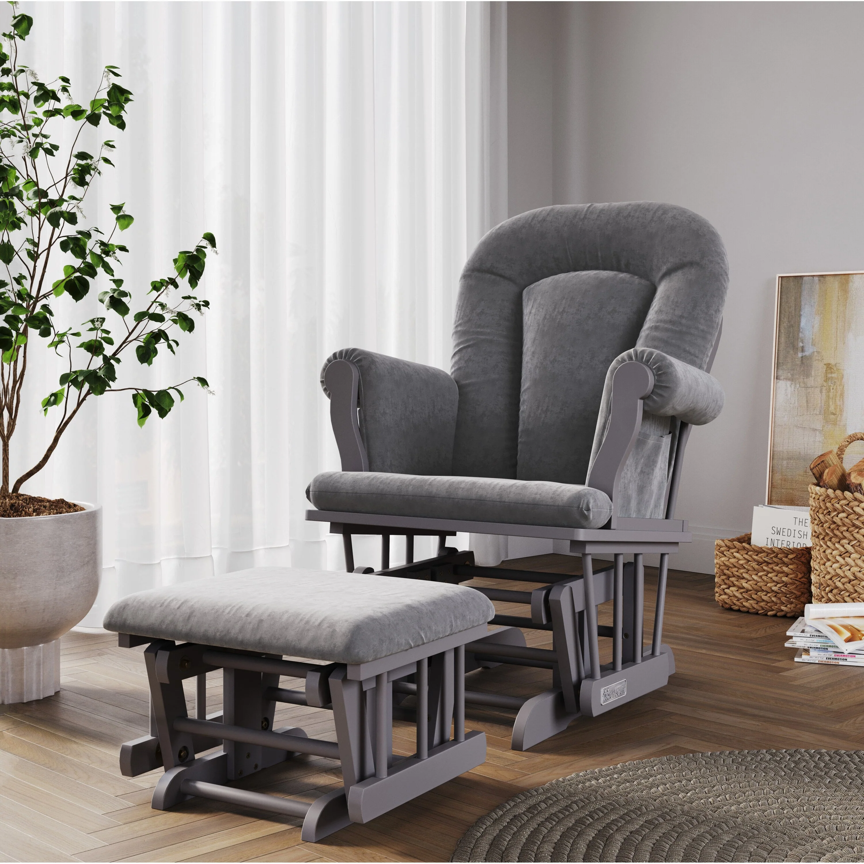 Forever Eclectic Cozy Glider Rocker and Ottoman