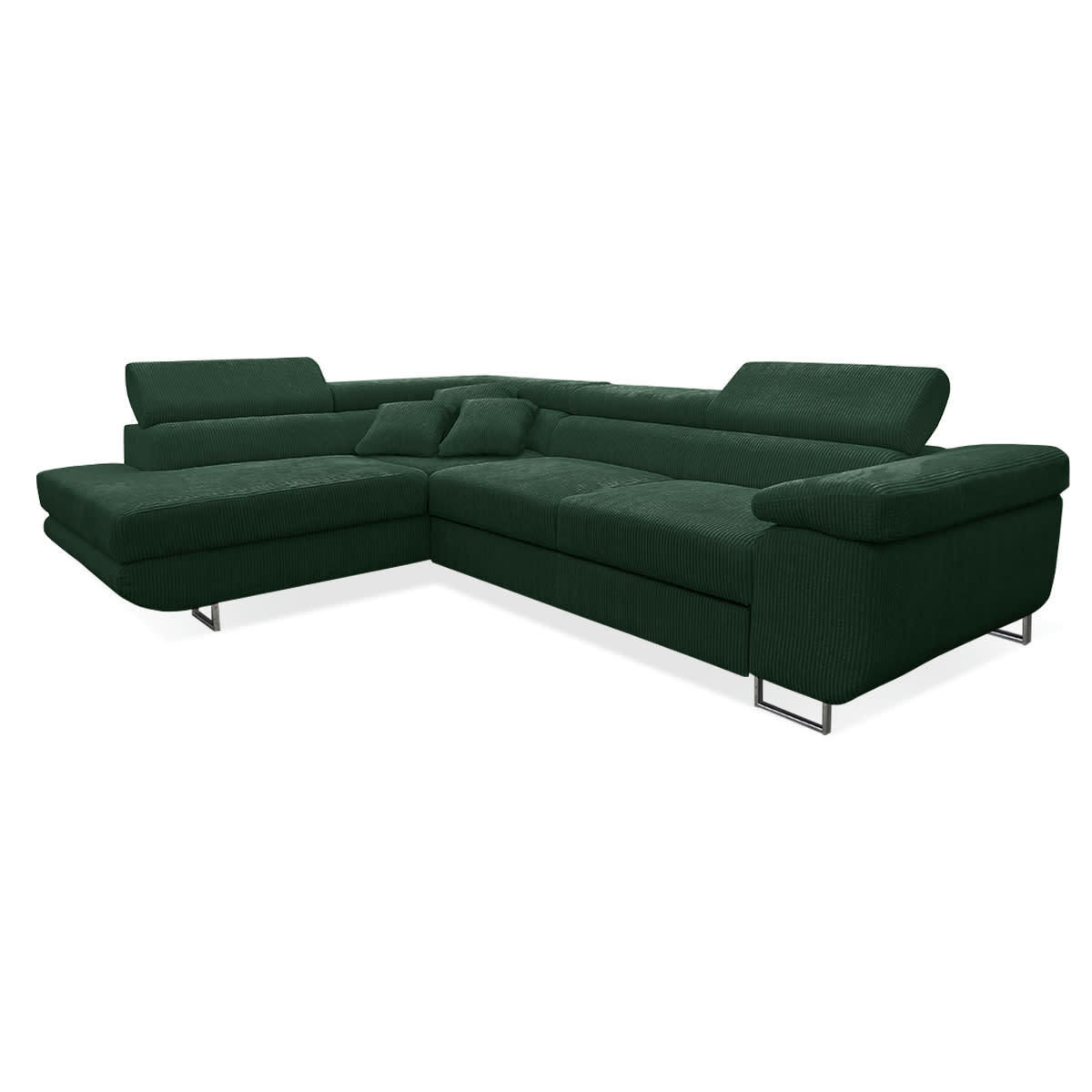 - Canapé d'angle convertible gauche 4 places coffre velours côtelé vert