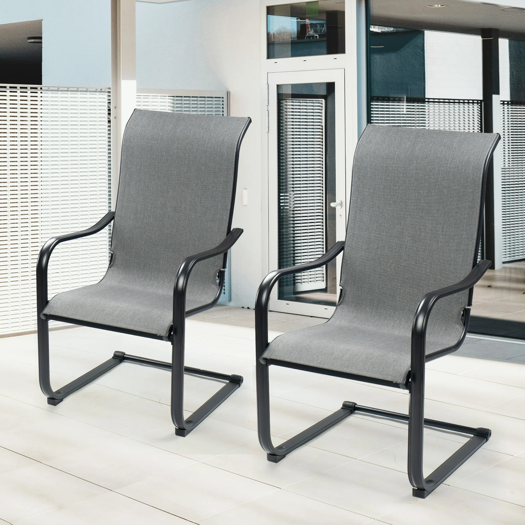 Kozyard 2Packs C-Spring Patio Chairs High Back Dining Chairs Breathable Textilene Fabric Sturdy Metal Frame