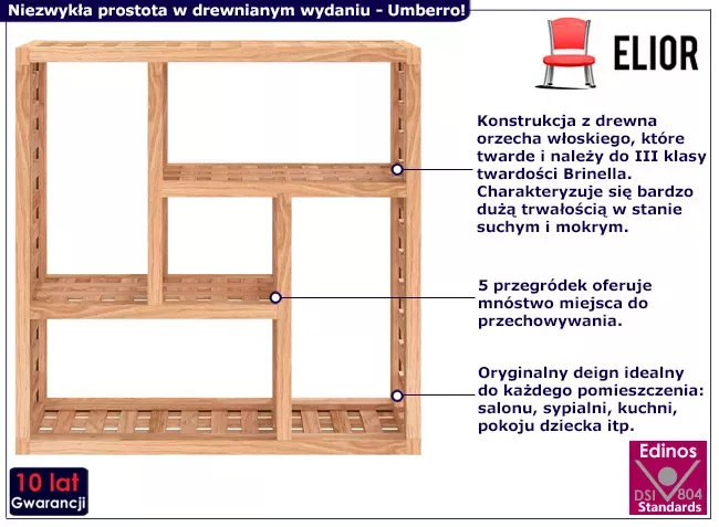 Drewniana półka z 5 przegródkami - Xyvian