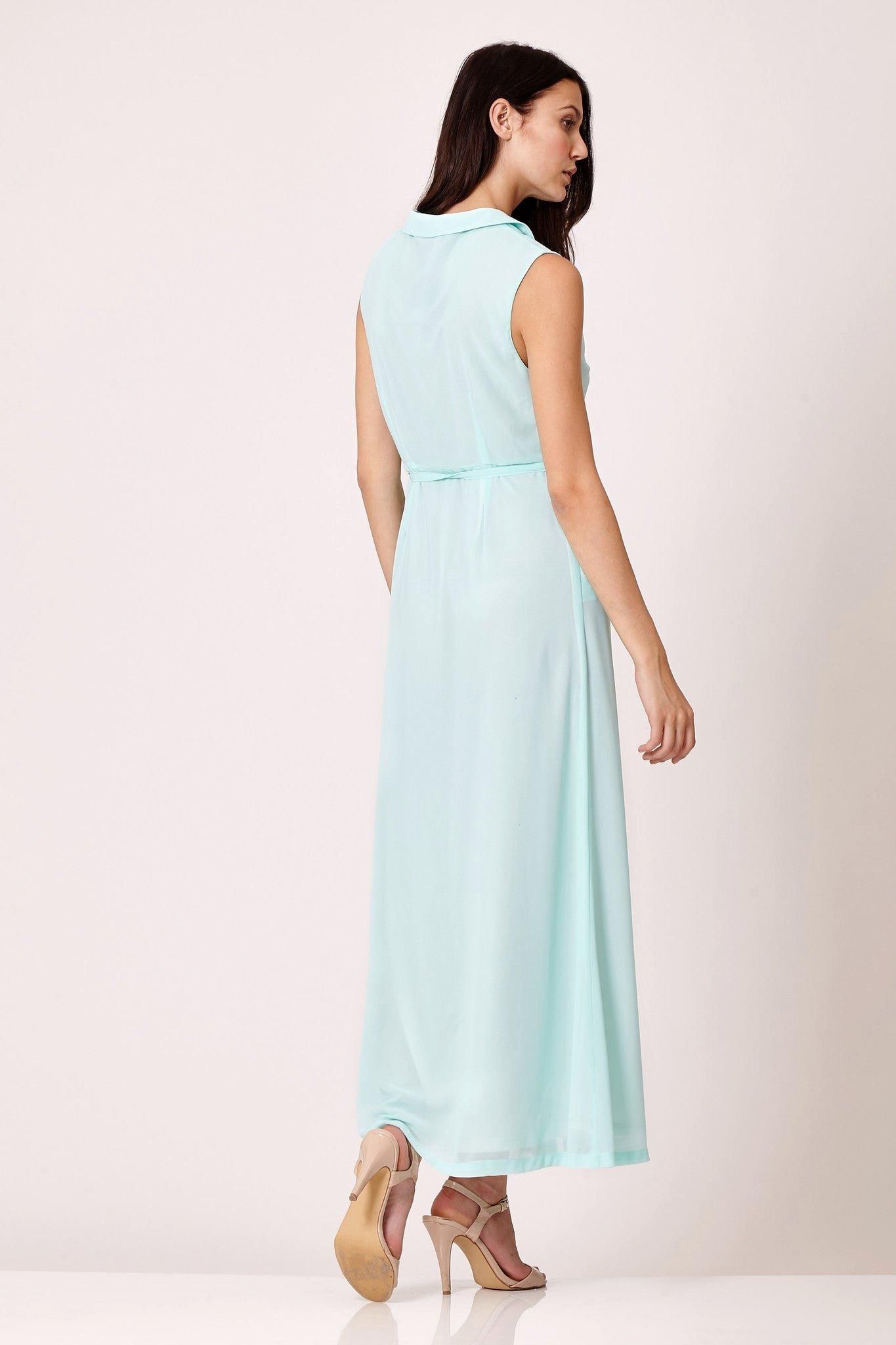 Cutie London Cutie Peter Pan Collar Chiffon Maxi Dress