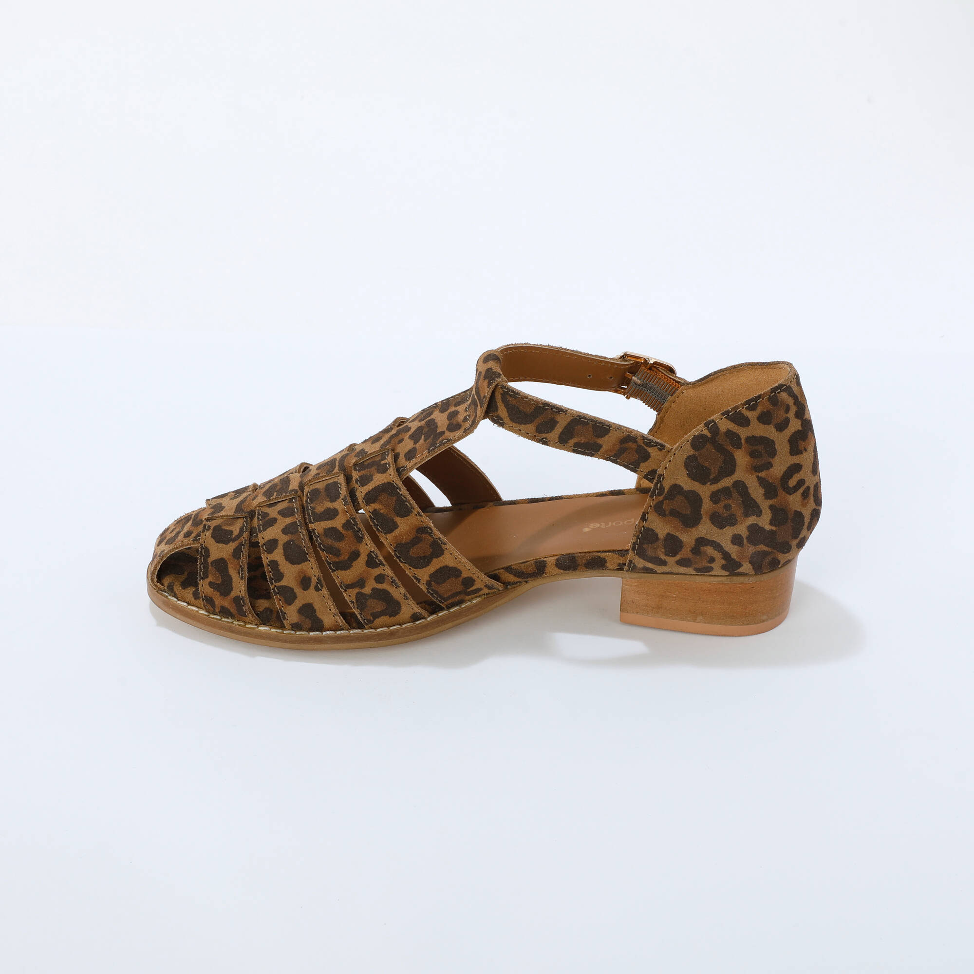 Sandales en cuir à talon motif léopard