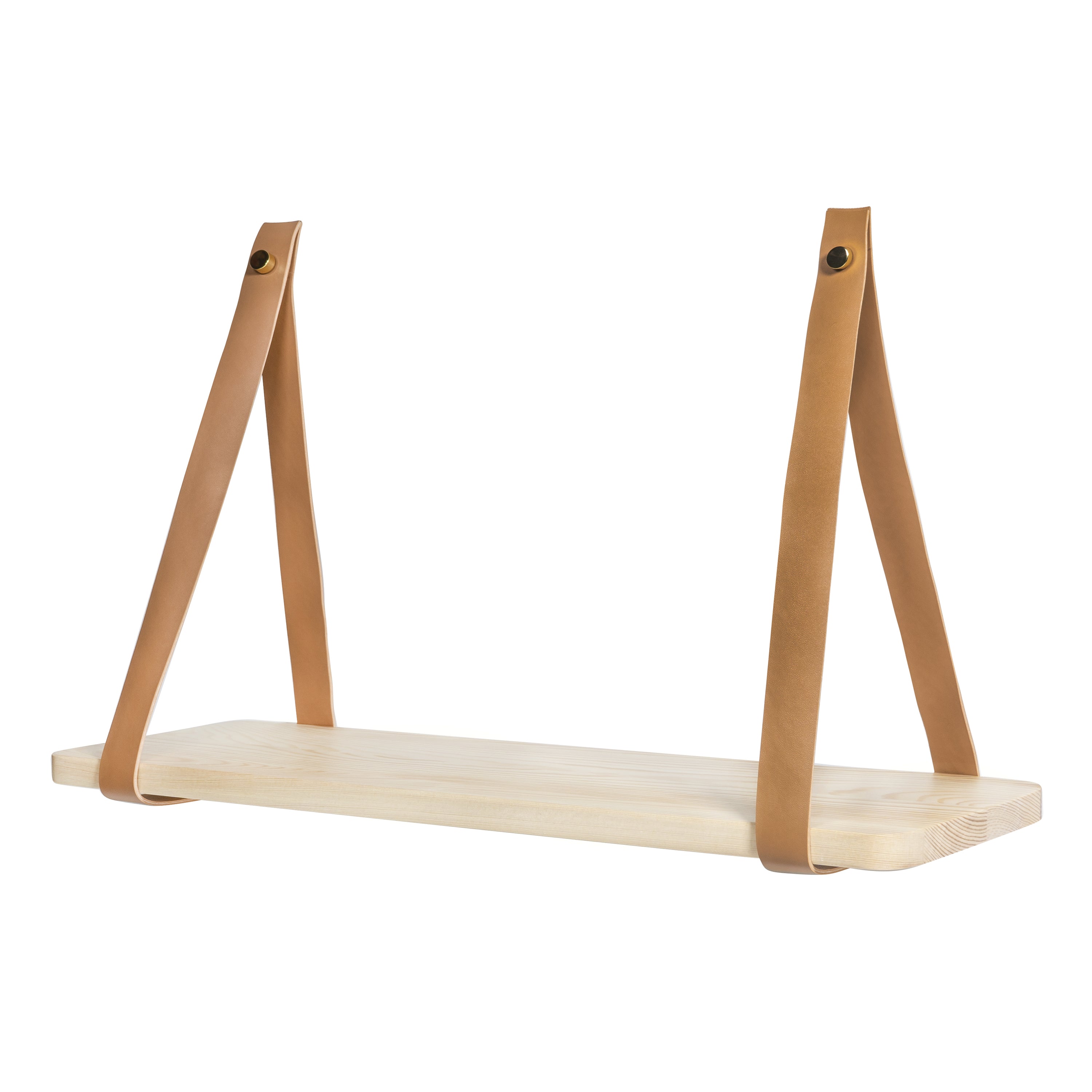 QUVIO Wandplank met leren riemen – Hout – PU leer – 16 x 50 x 25 cm