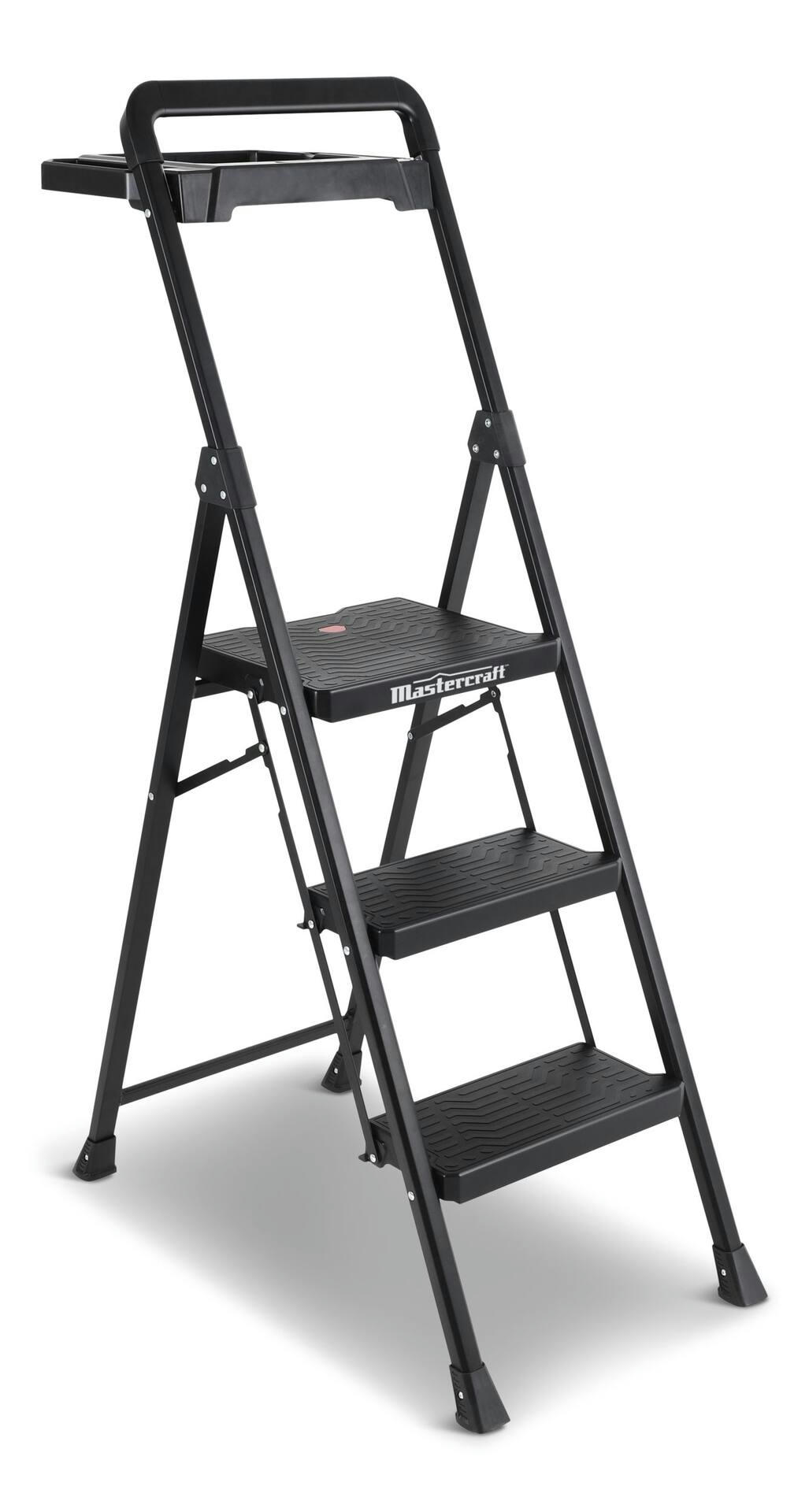 Mastercraft 3-Step Heavy-Duty Metal/Plastic Folding Step Stool, 300-lb, 4.5 ft