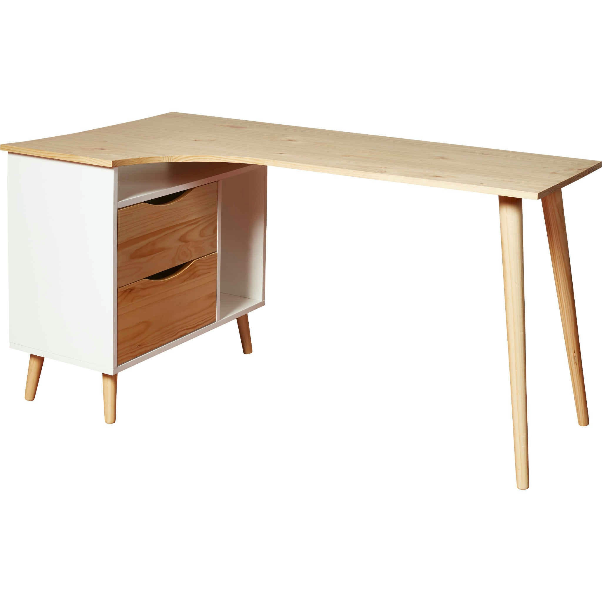 - Bureau d'angle en bois style scandinave tiroir + niche bois clair