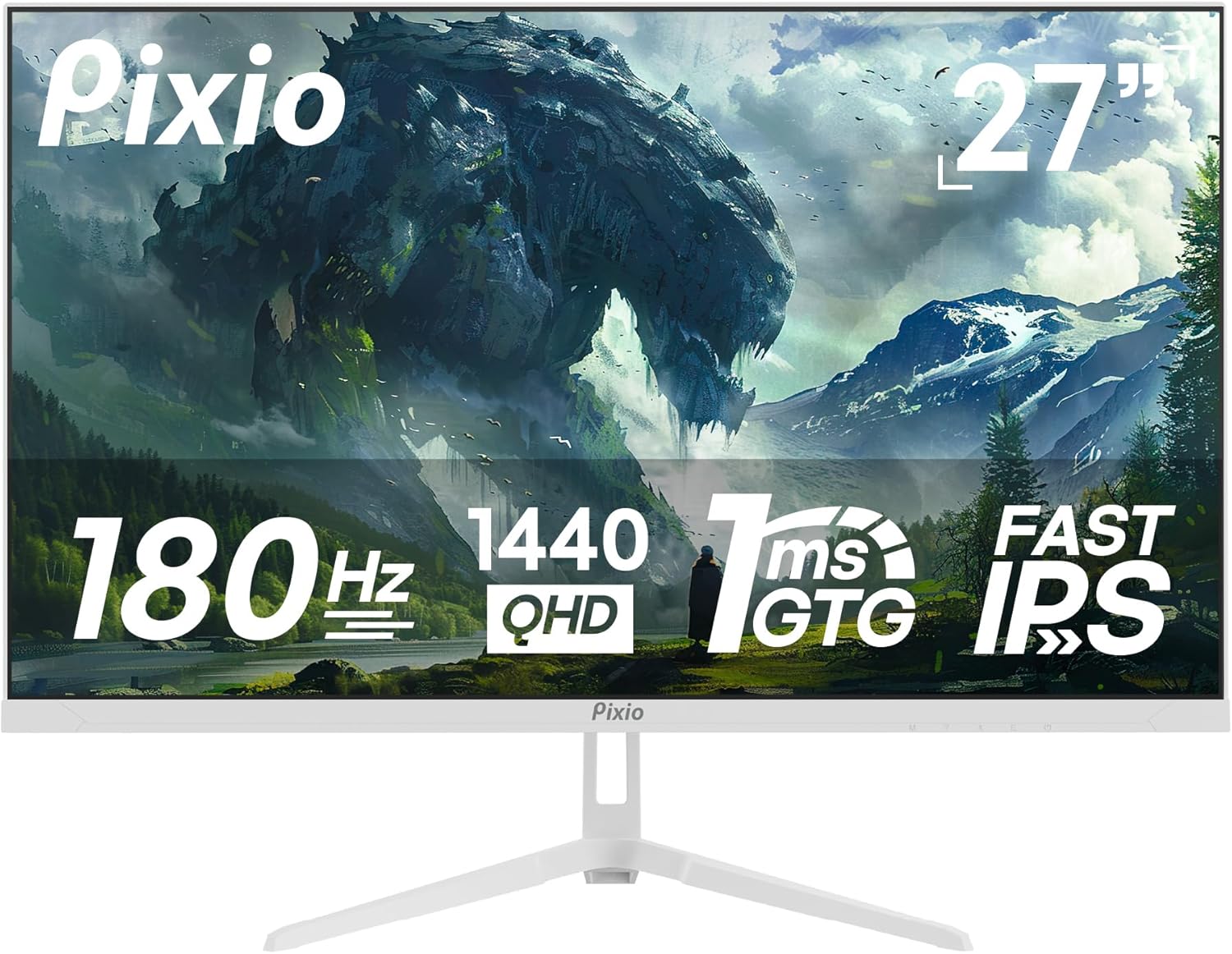 Pixio PX278 Wave White 27 inch 180Hz Refresh Rate Quad HD 1440p Resolution AMD FreeSync Fast IPS Panel 1ms GTG Response Time Built-in Speakers Gaming Monitor