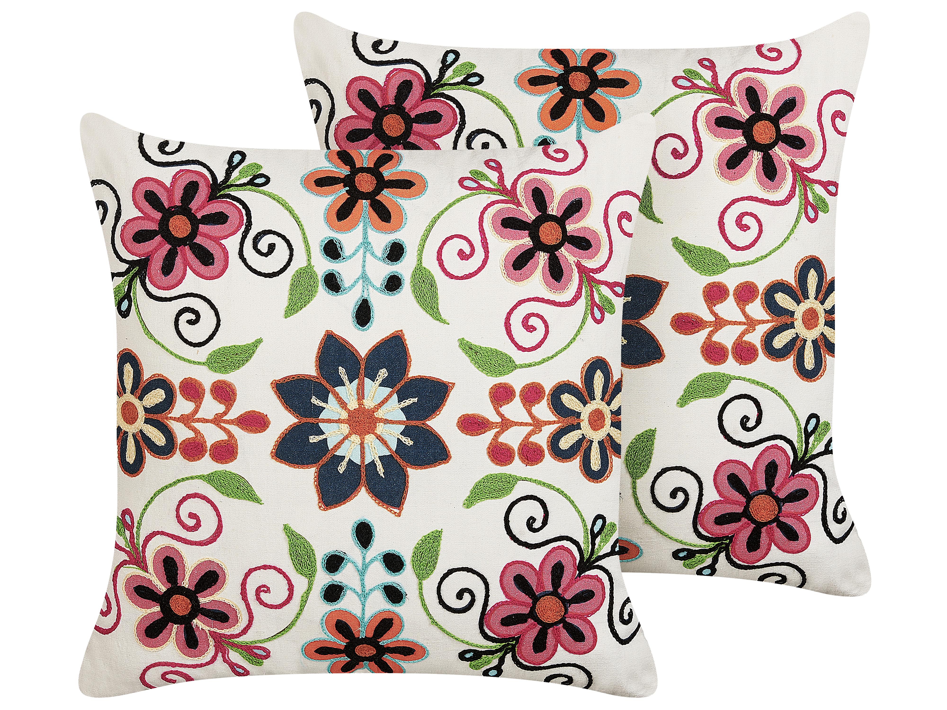 Throw Cushion BAHRAICH Cotton 50 x 50 cm Multicolour Floral Pattern