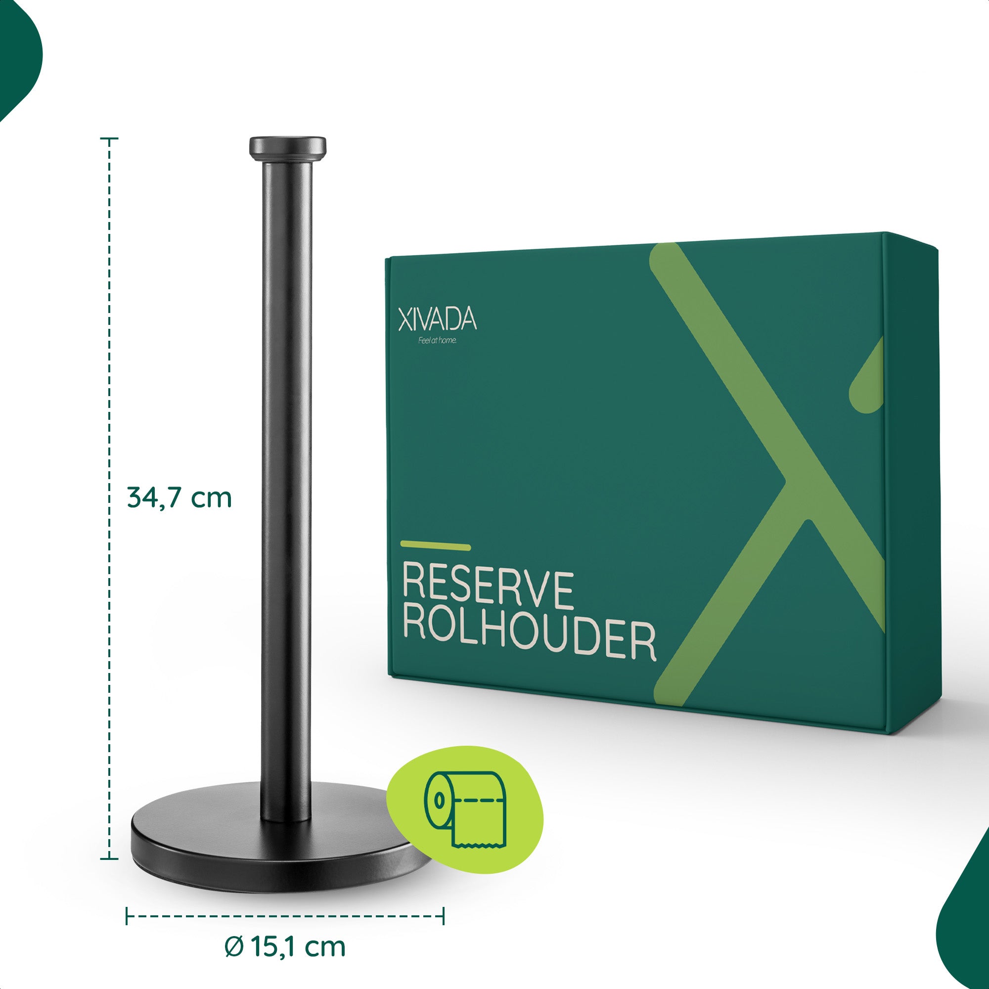 XIVADA Keukenrolhouder Lotis - Vrijstaand - Rvs - Zwart