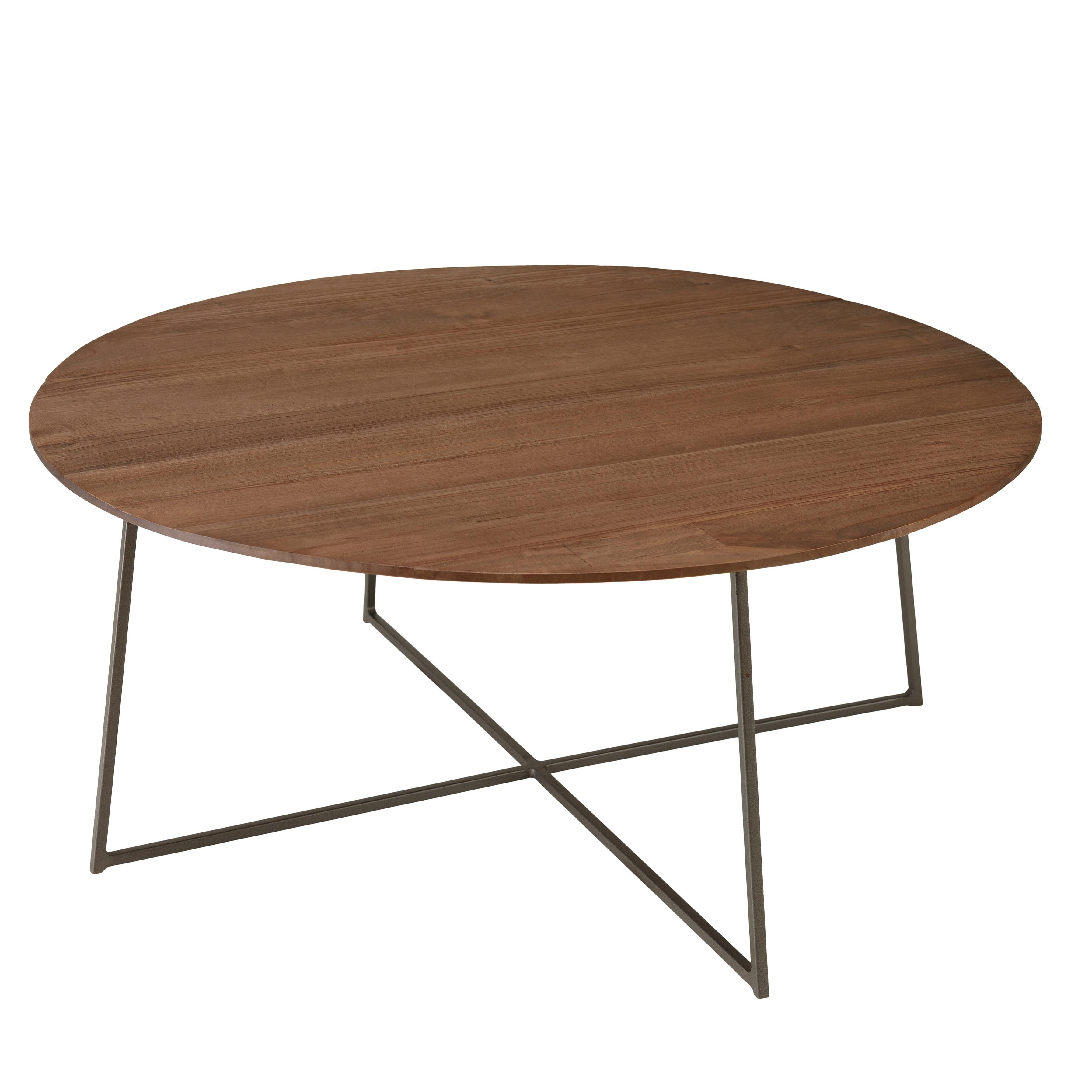 Table basse ronde 80x80cm en bois de mindi pieds en métal noir ARCUS