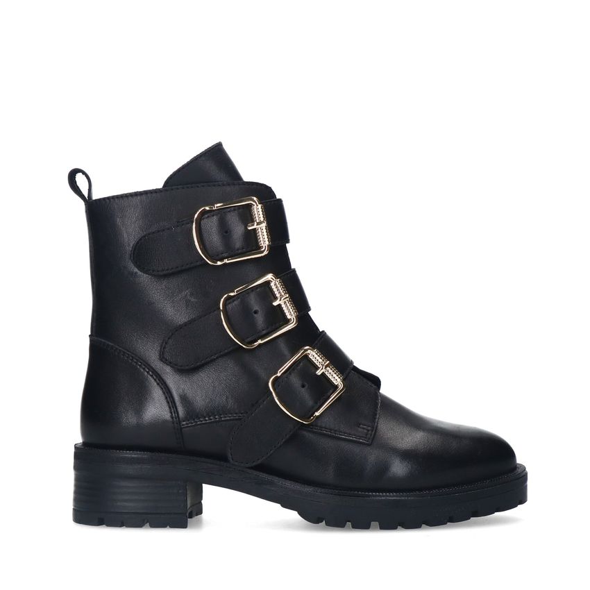 Manfield Zwarte leren laarsjes met gesp