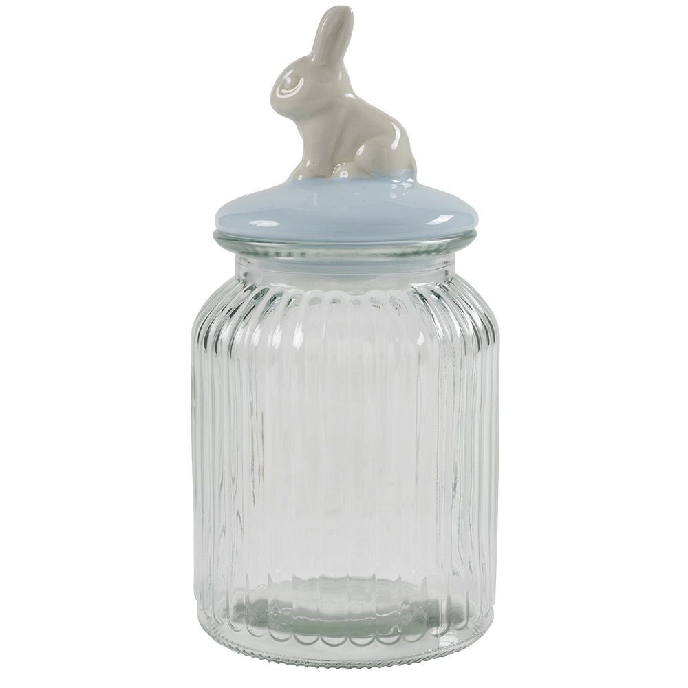 Bonbonnière verre 1L forme lapin bleu Ø11xH22cm