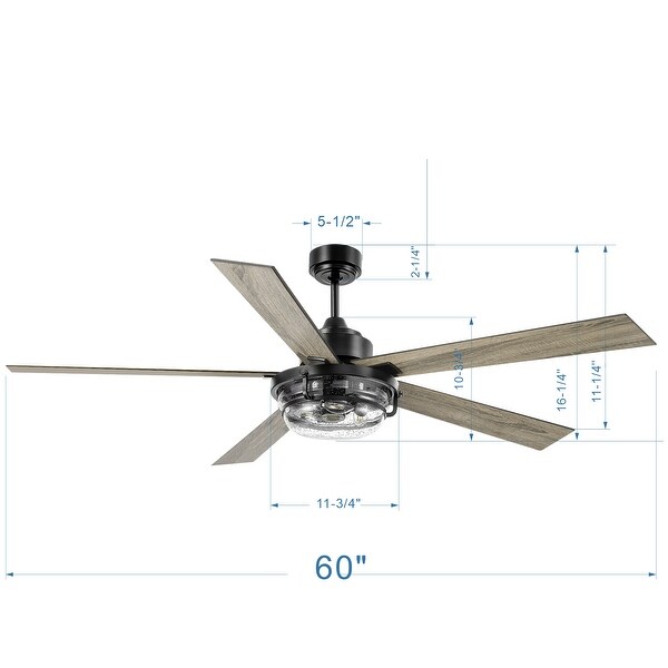 60 In Black Large Ceiling Fan with Light Remote Control