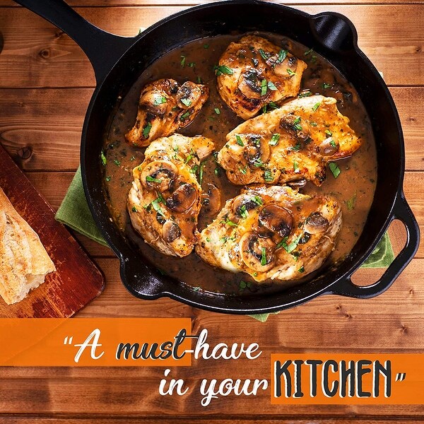 NutriChef Non Stick Pre Seasoned Cast Iron Skillet Frying Pan, 3 Piece Set