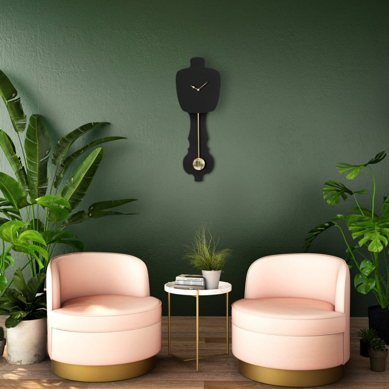 KLOQ Wandklok met slinger in Satijn Zwart & Goud (SE) - maat L