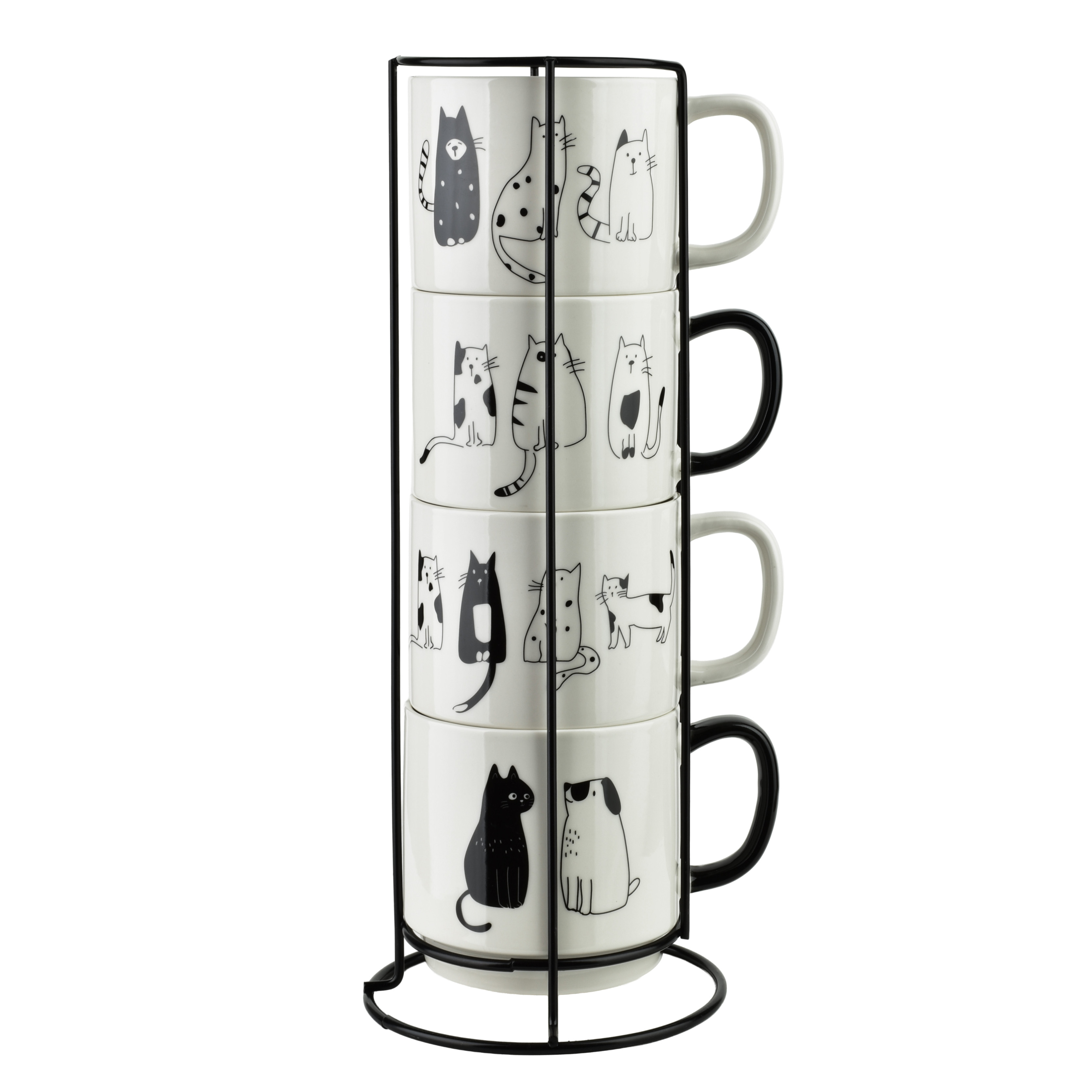COTTELLO Komplet 4 kubków na stojaku 370ml