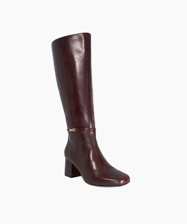 Sanna Dark Brown - Snaffle Trim Knee Wide Fit Block Heeled Boots
