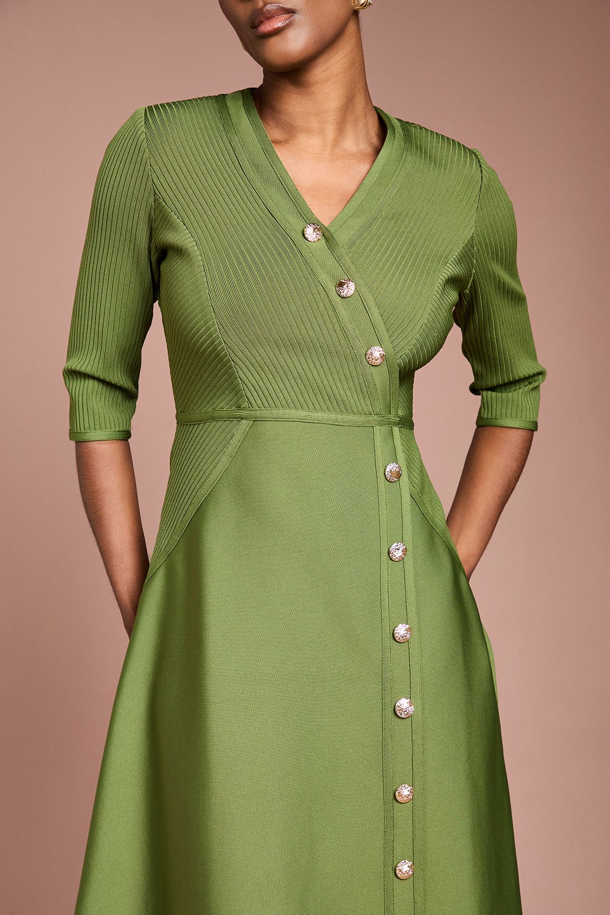 Coast Ribbed Bandage Button Down Midi Dress