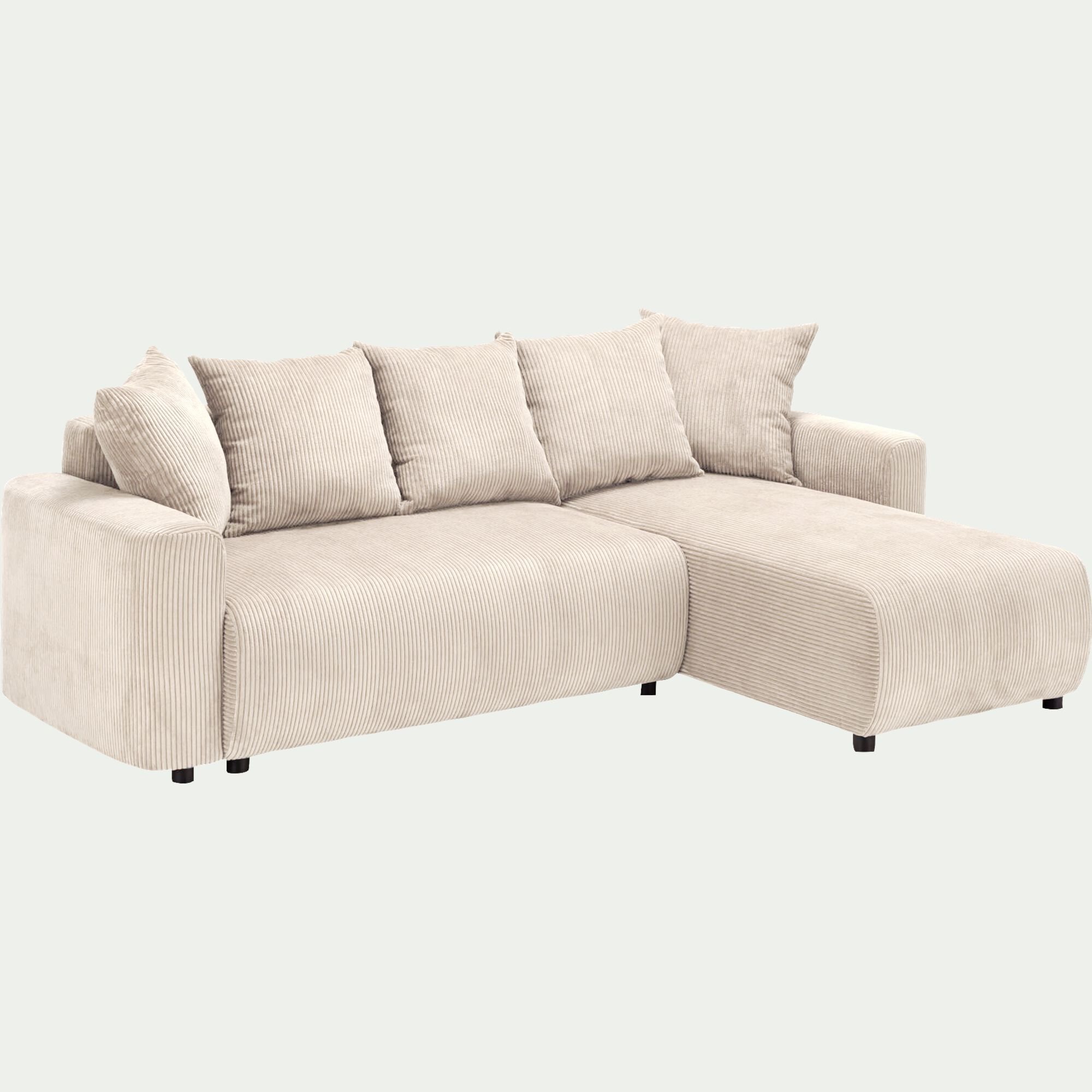 LUDI - Canapé convertible à angle réversible en velours côtelé - beige roucas