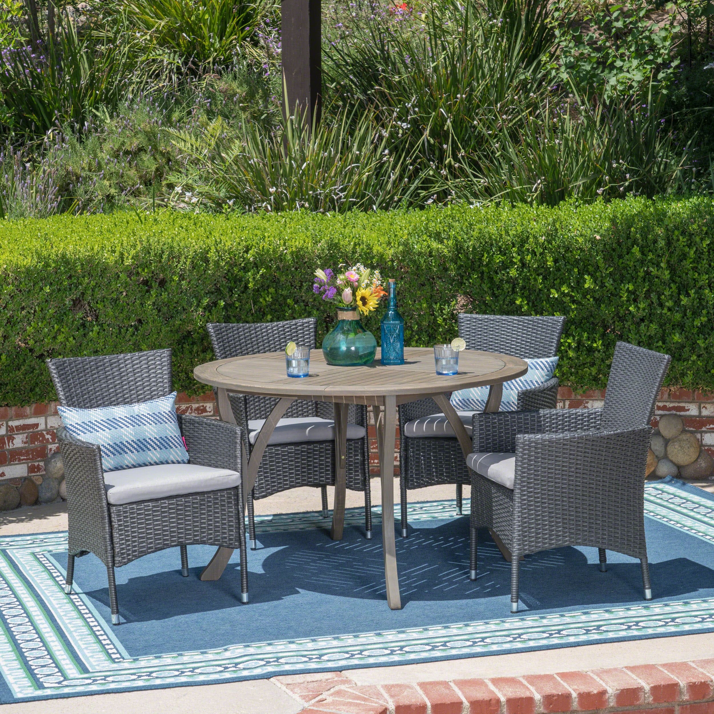 Albury Outdoor 5 Piece Acacia Wood and Wicker Dining Set by Christopher Knight Home - N/A