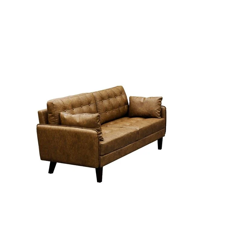 72 Classic Tufting Leather Round Arm Sofa