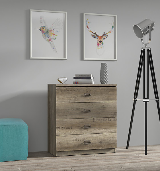 Komoda Malcolm 80 cm z 4 szufladami dąb canyon monument nadruk