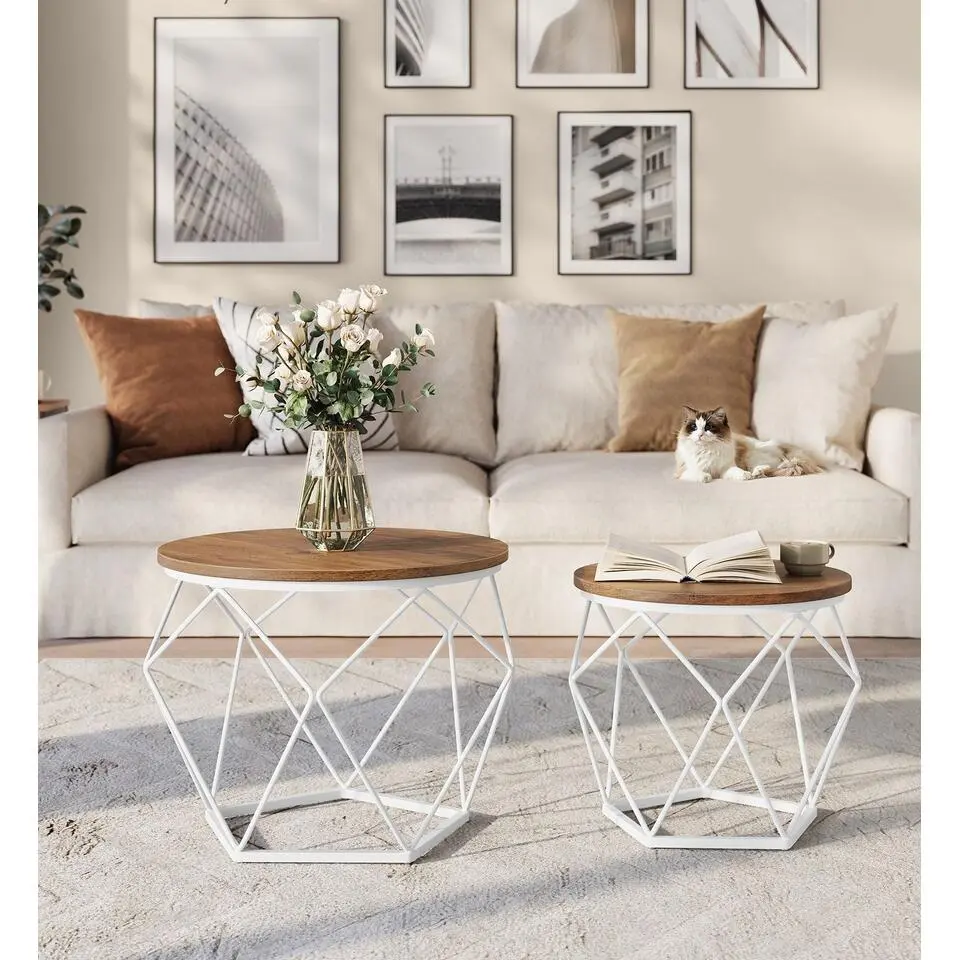 Parya Home ronde salontafel set van 2 �?modern design, wit/bruin