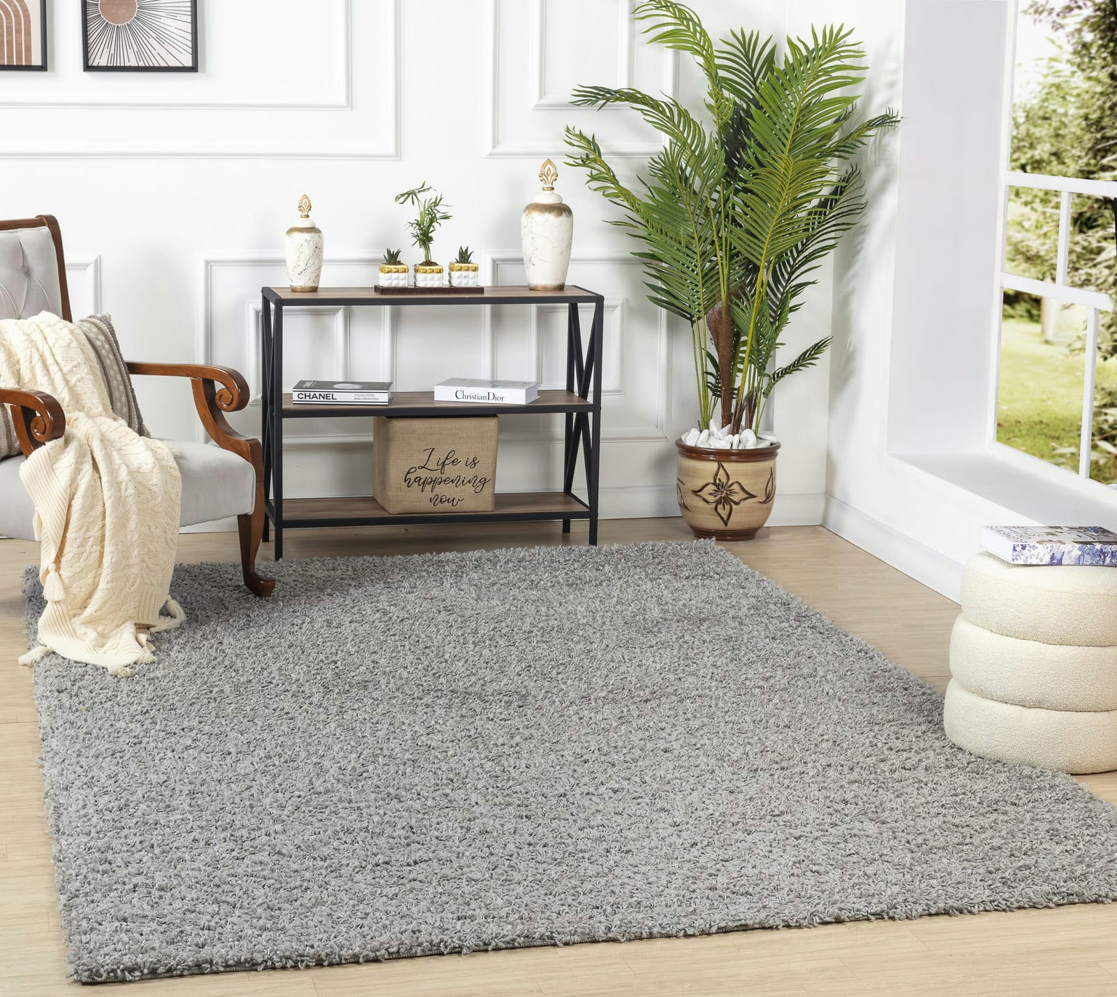 LILLY - Tapis Shaggy Uni Chic Gris 120x170