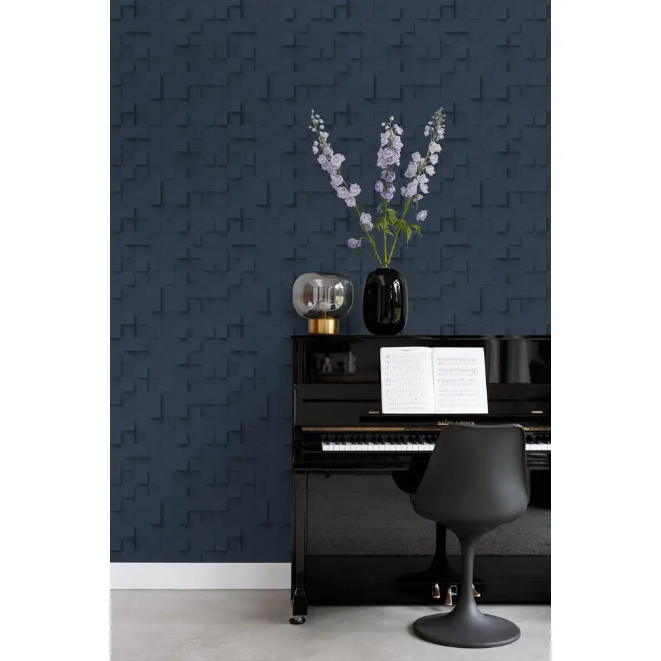 Origin Wallcoverings behang 3D kubussen donkerblauw - 50 x 900 cm