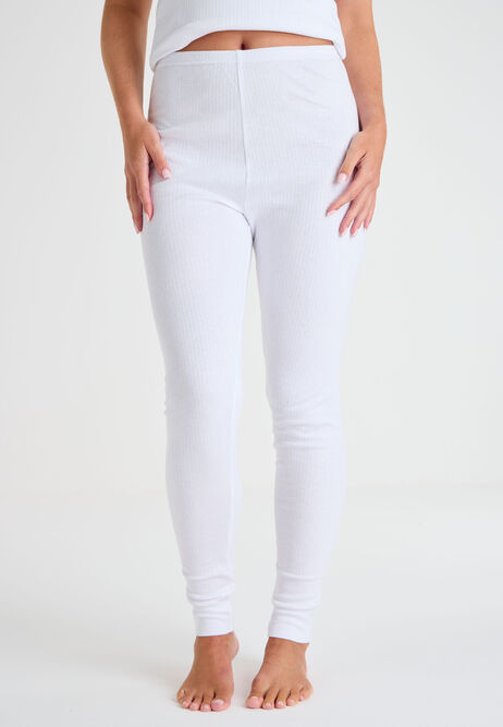 Womens White Thermal Ribbed Leggings