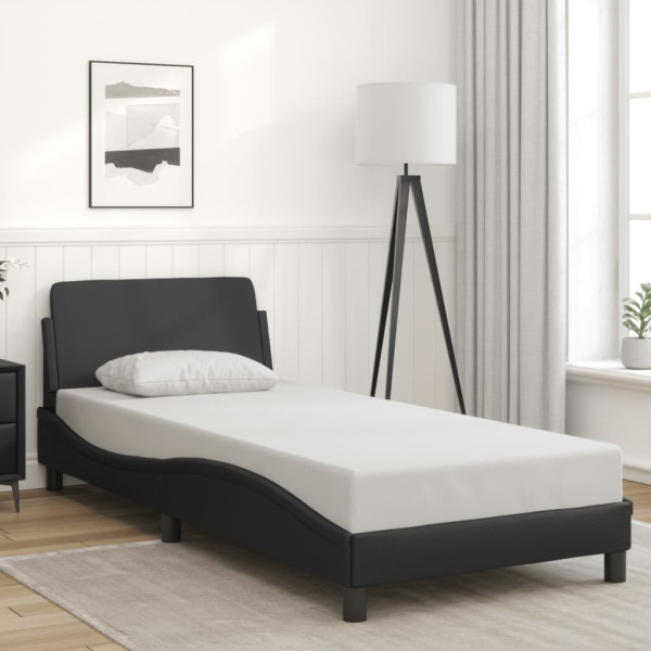 Łóżko tapicerowane rama łóżka ze stelażem czarne skóra sztuczna 80x200 cm