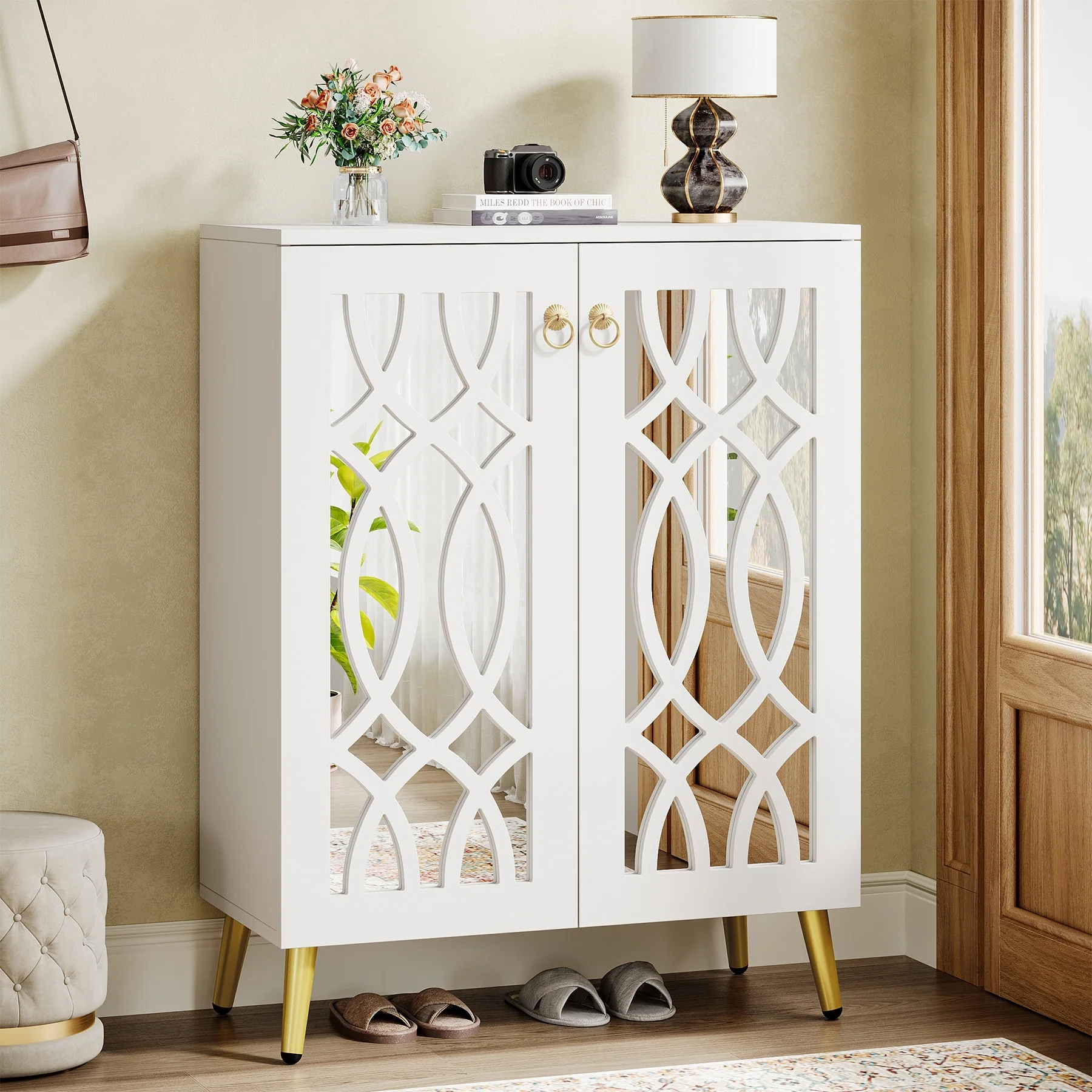 5-Tier Mirrored Shoe Cabinet, 25-Pair Adjustable Shoe Organizer