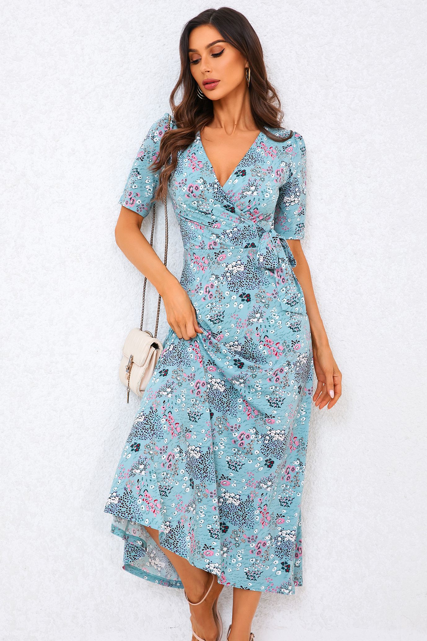 FS Collection Floral Print Jersey Midi Dress In Blue
