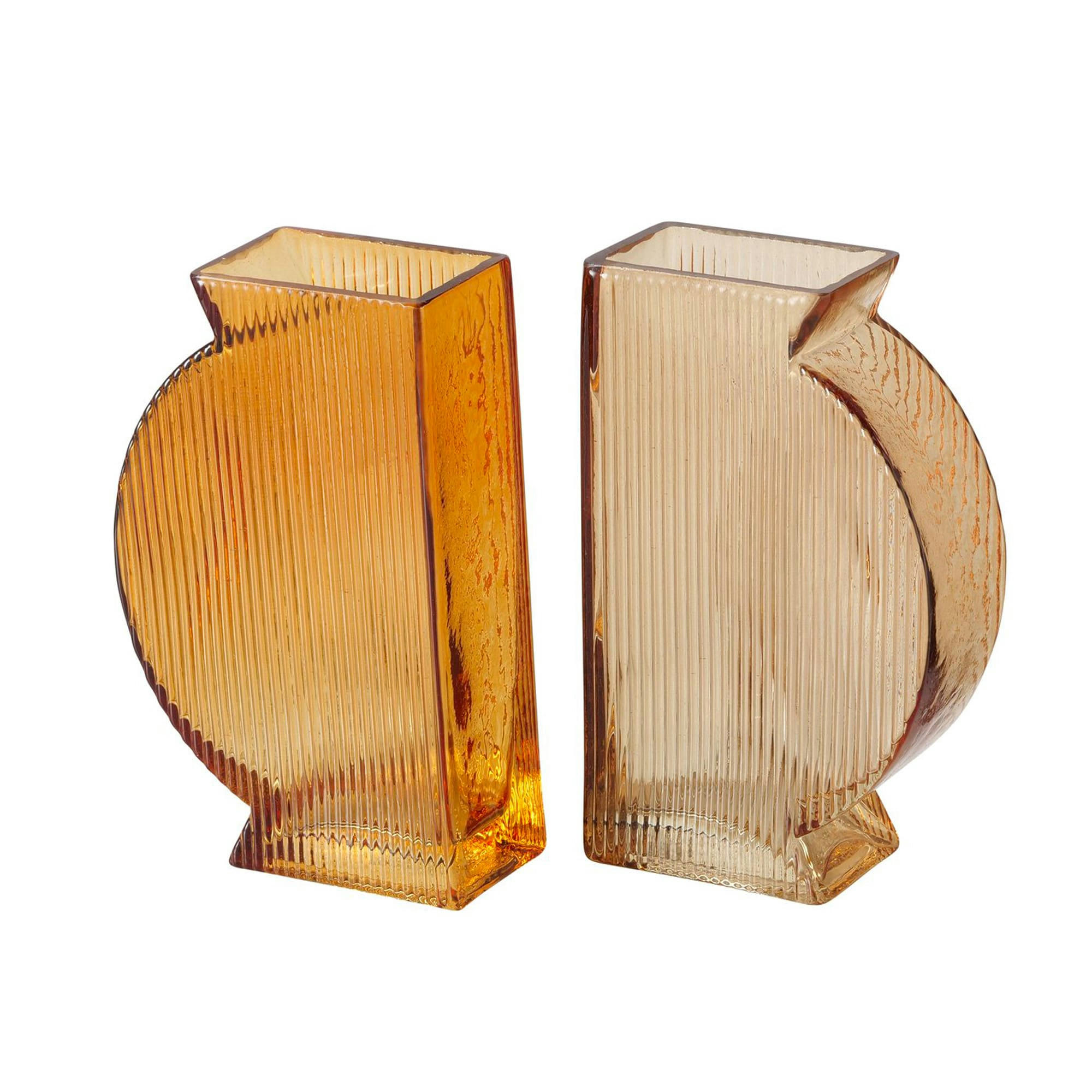 - Set de 2 vases en verre strié H20cm