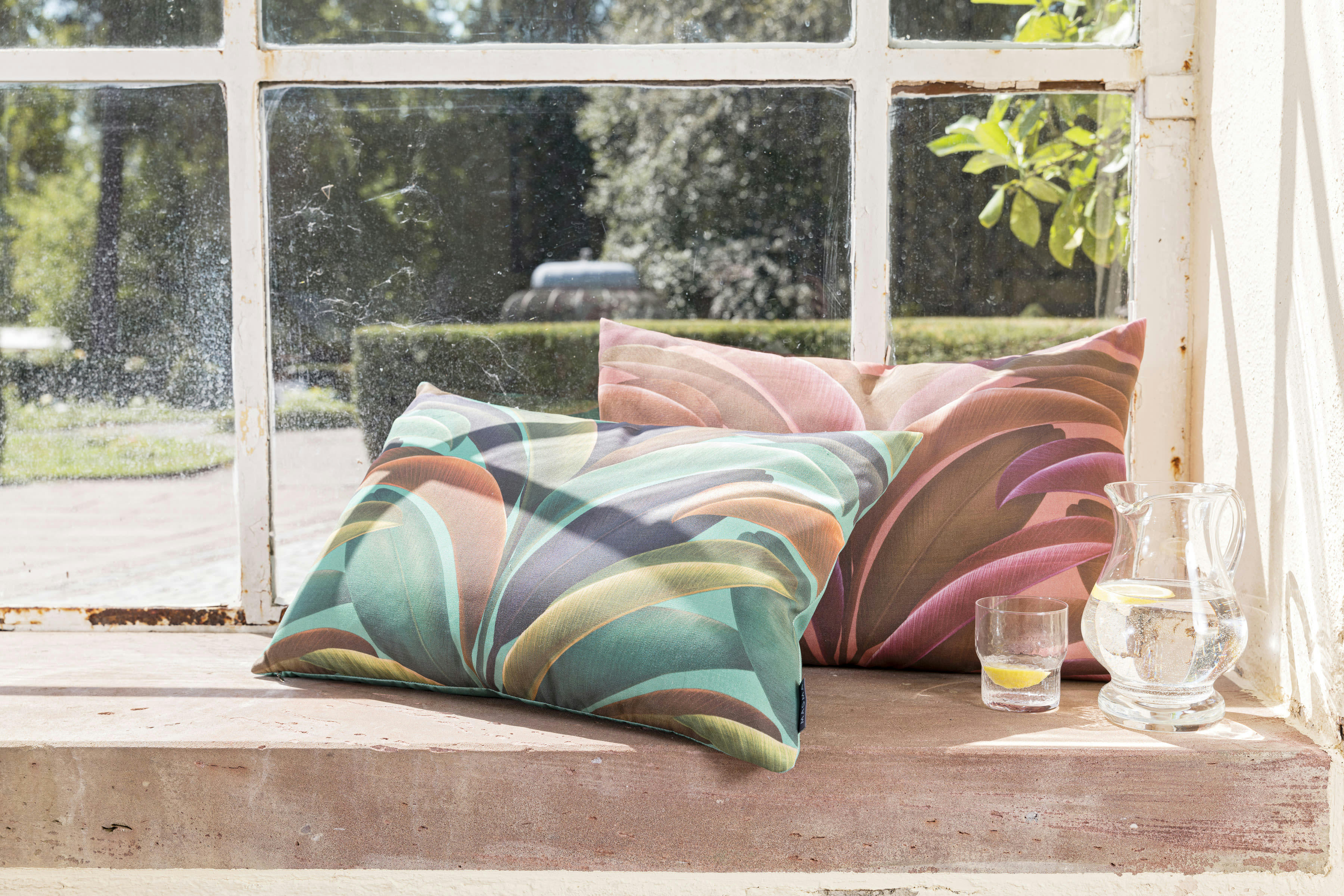 BOSQUE - Housses de coussin motif végétal rose multicolore-Lot de 2-40 x 60