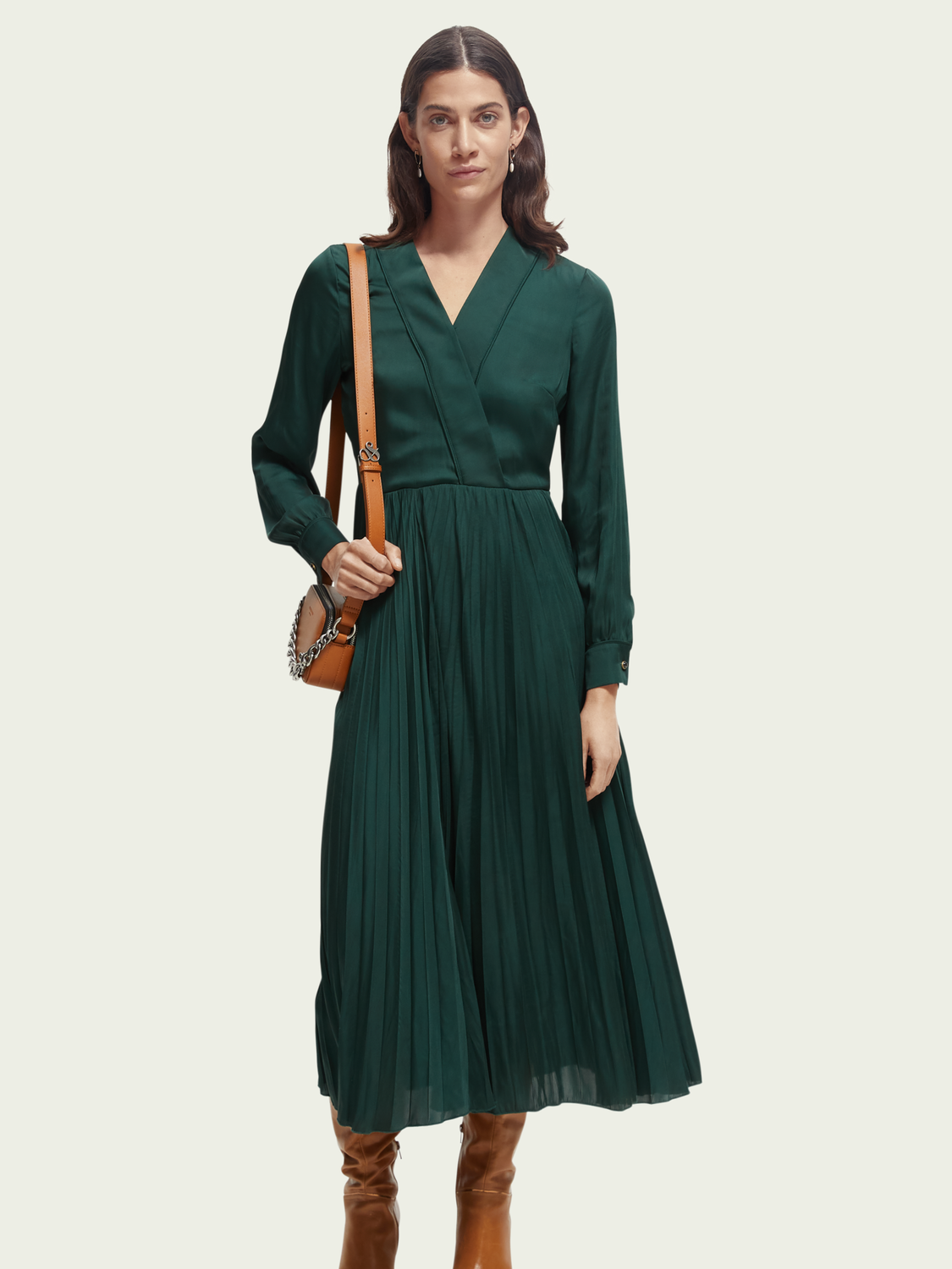 Long-Sleeved Pleated Midi Dress