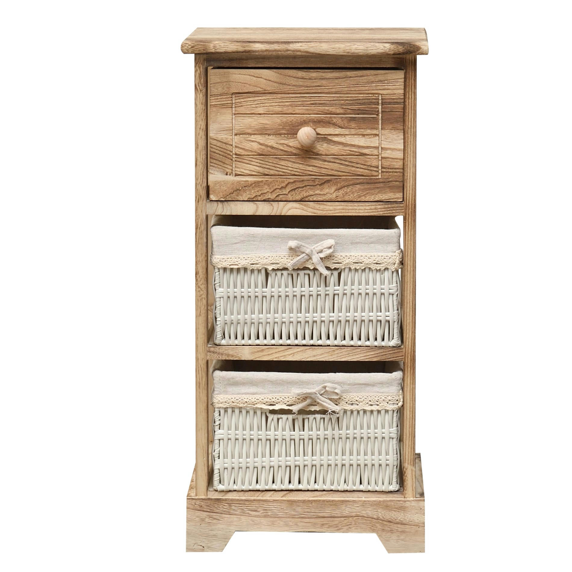 - Table de chevet avec 3 tiroirs en bois naturel et blanc