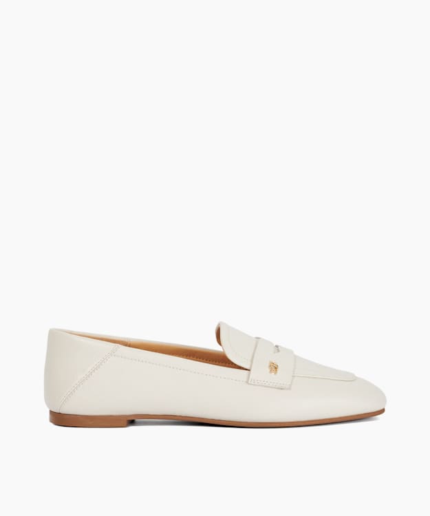 Glances White - Leather Crush Back Logo Penny Loafers