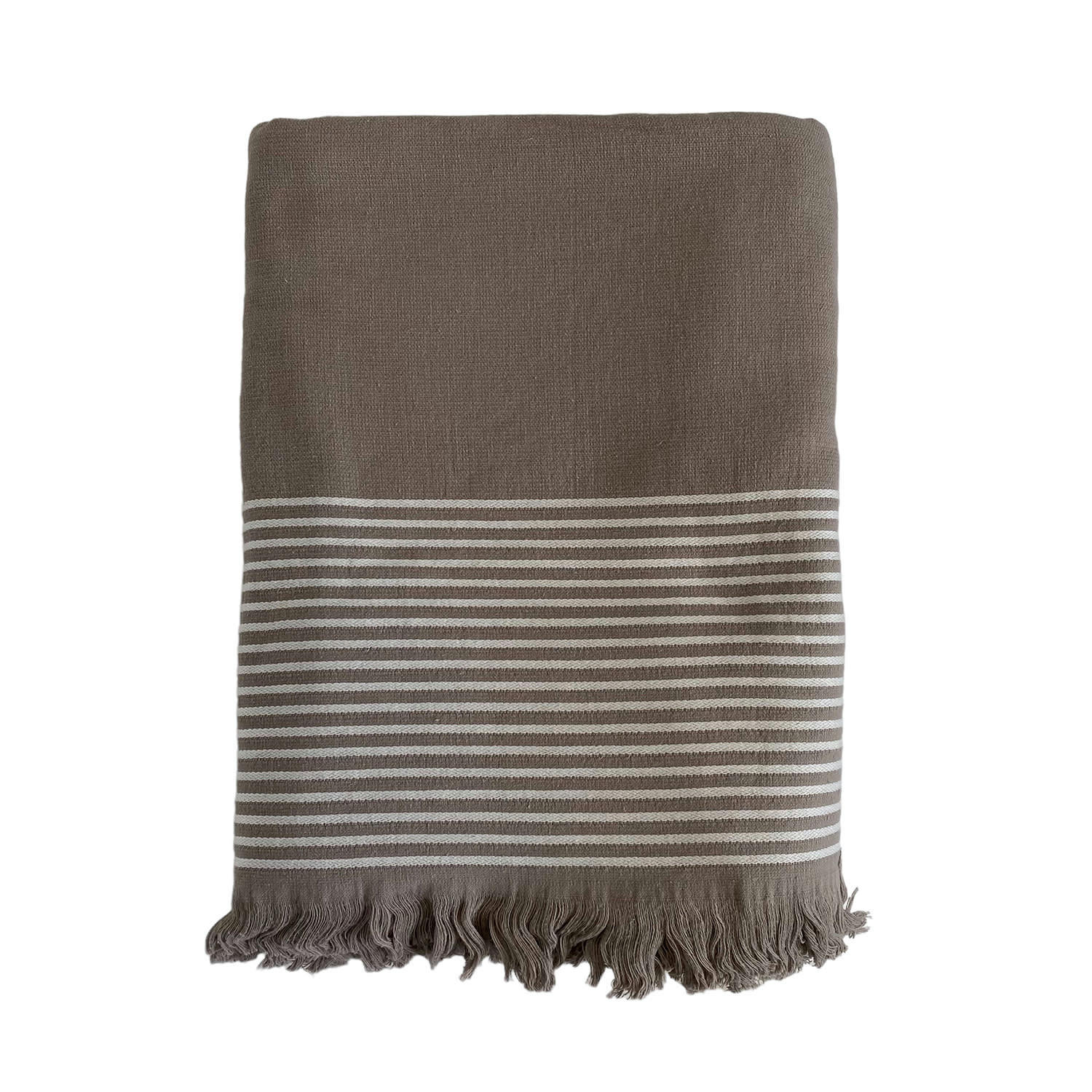 DOUBLÉE ÉPONGE - Fouta doublée éponge "Paski" Taupe 140x180