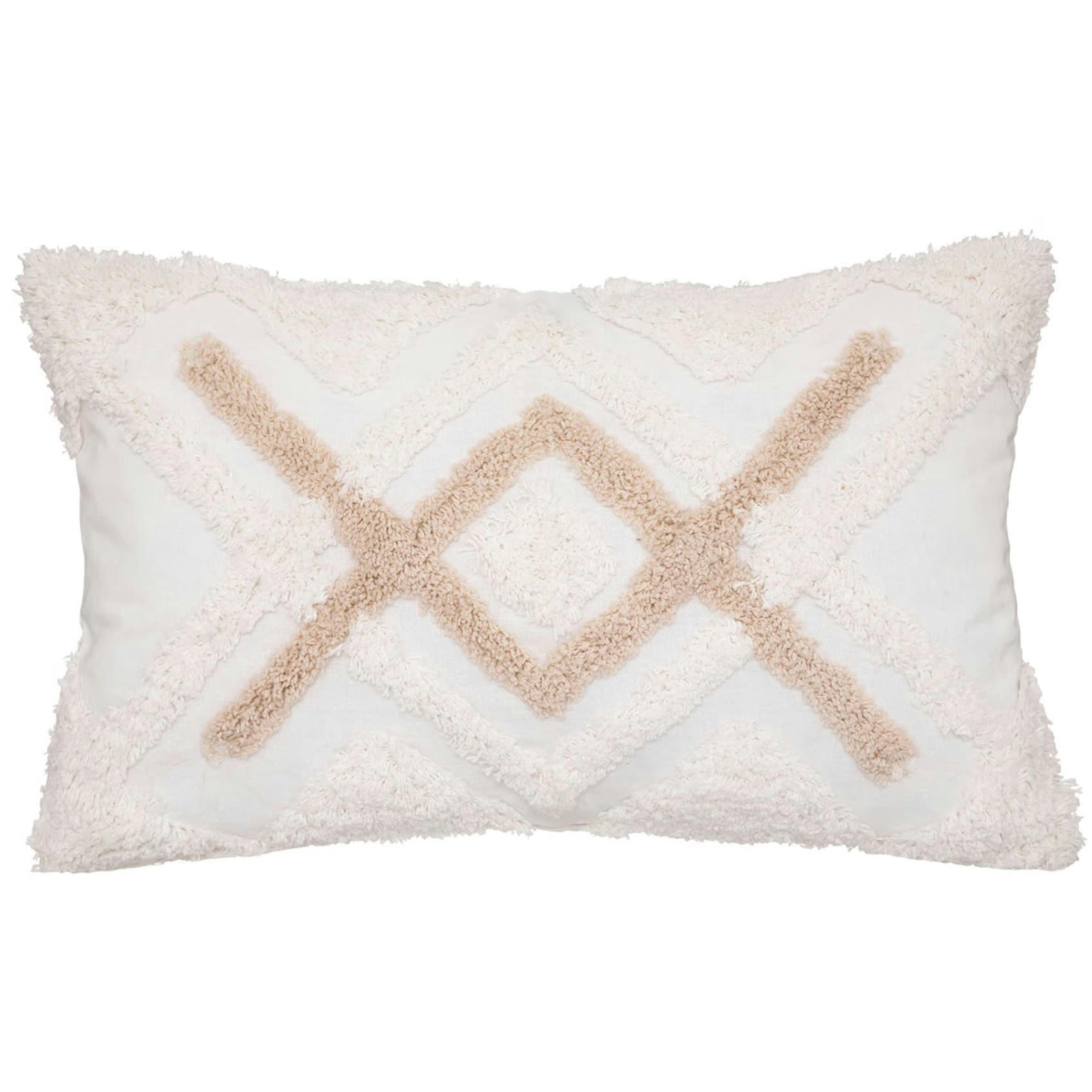 - Housse de coussin rectangulaire tuftée polyester/coton ivoire 30x50 cm