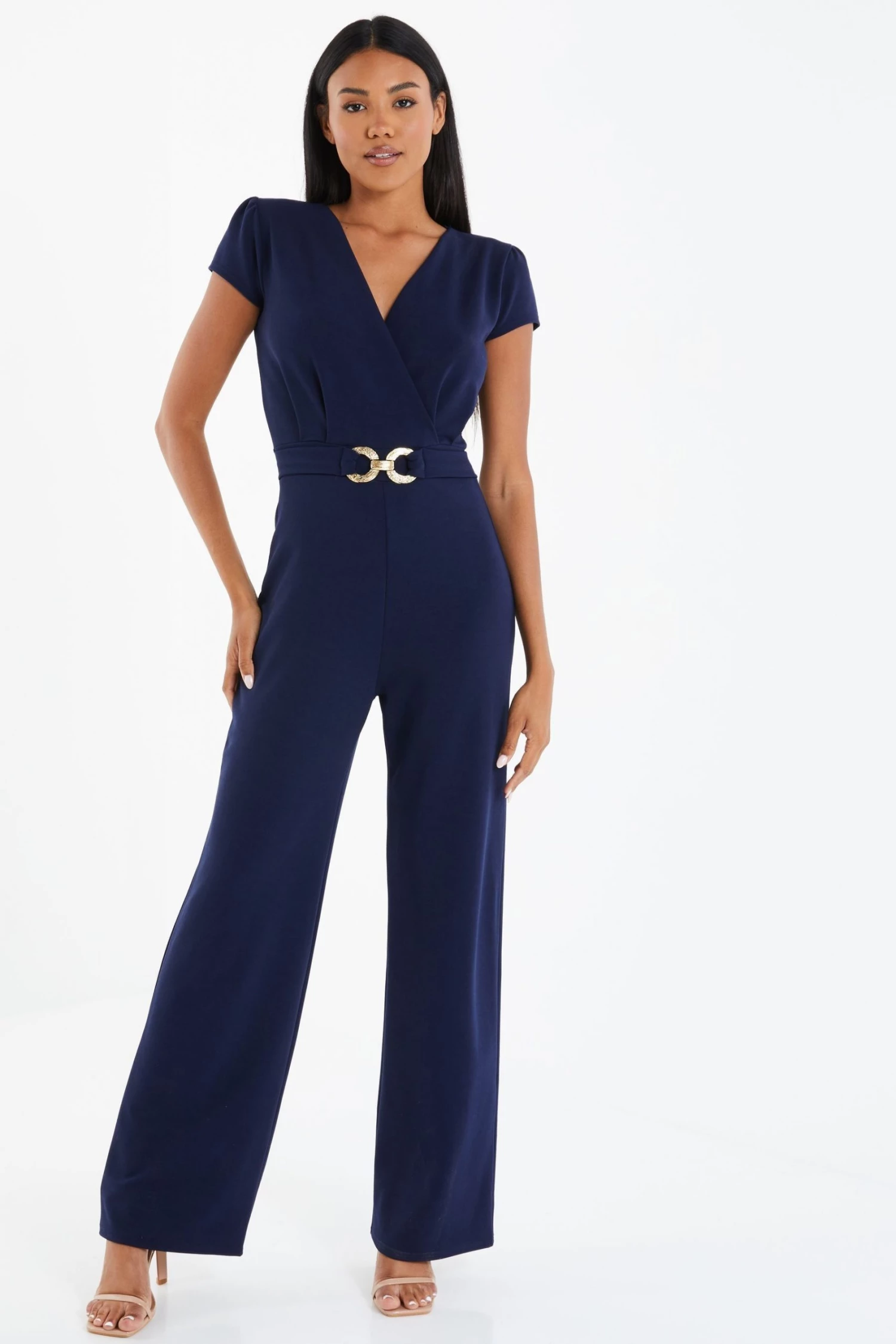 Quiz Blue Gold Buckle Palazzo Jumpsuit
