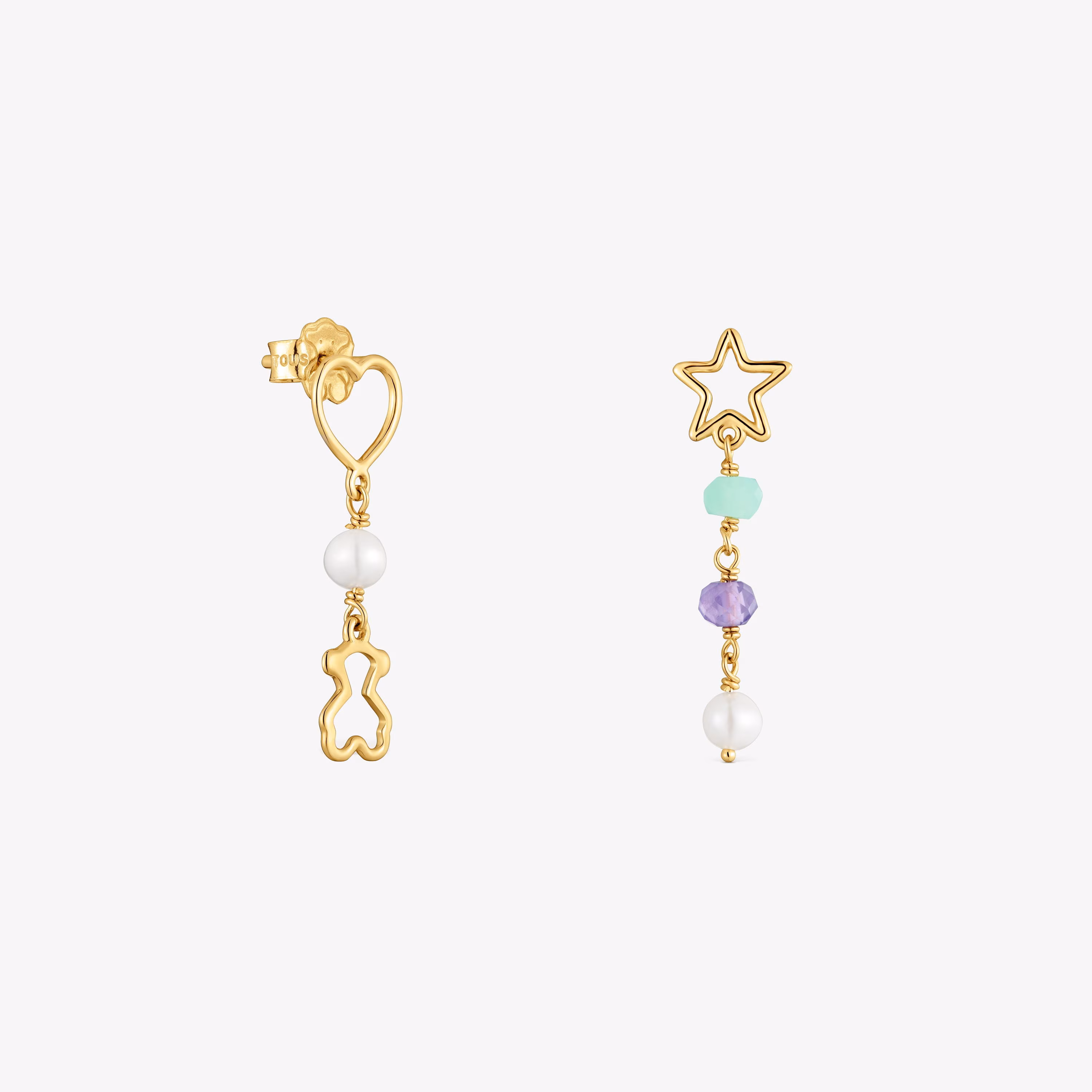 Pendientes largos de oro 9 kt y gemas 30 mm Silueta