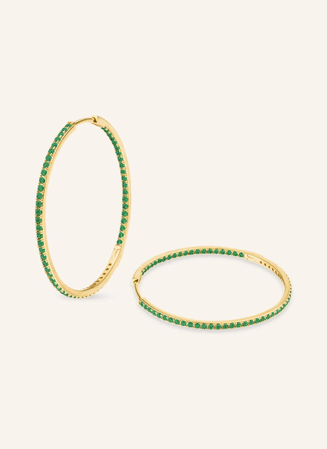 VEYNOU Creolen CLEO Big Smaragd aus 14 Karat Gelbgold und 1,60ct. Smaragden