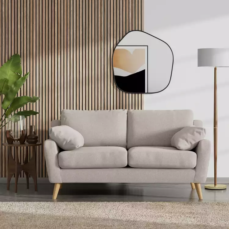 Habitat Ivor Fabric 2 Seater Sofa - Stone - Ash Leg