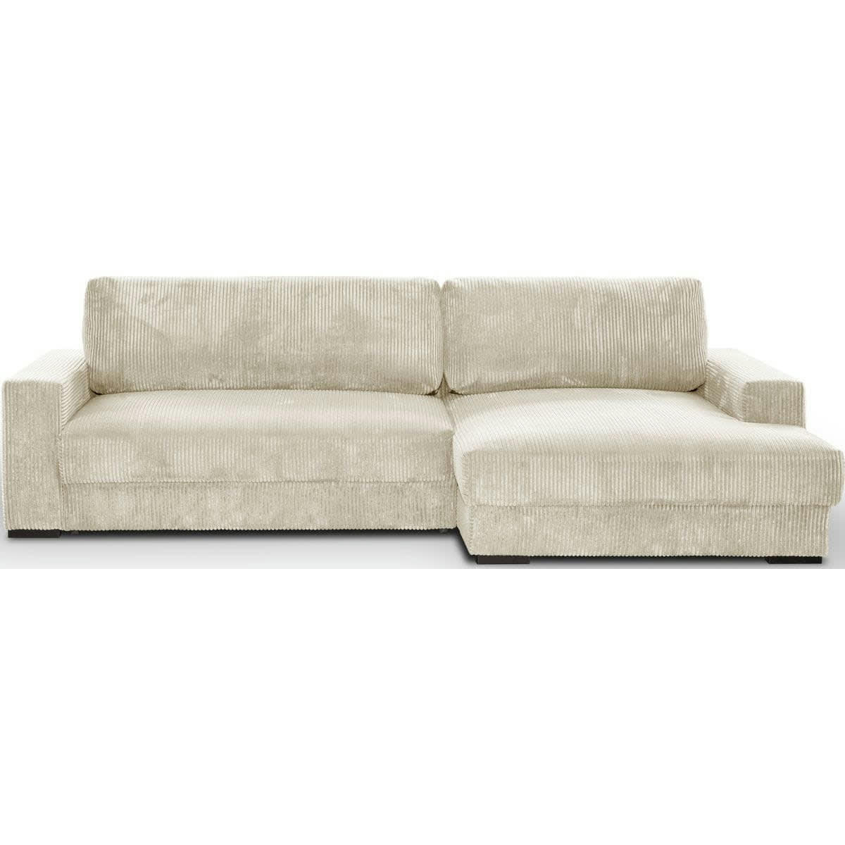 ARTY - Canapé d'angle à droite convertible 3 places en velours côtelé beige