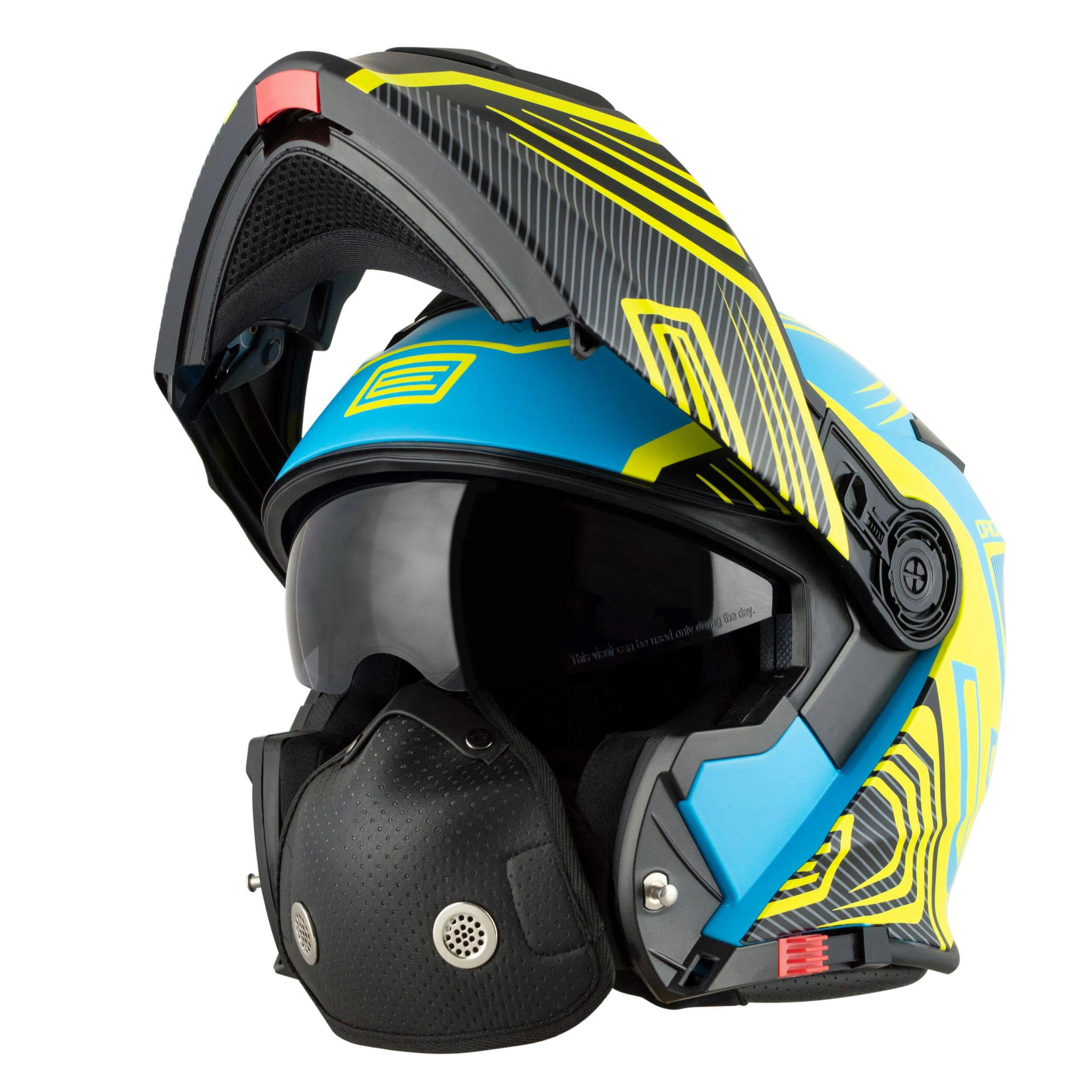 Origine Winter Corsa Snowmobile Helmet, Blue/Yellow, Assorted Sizes