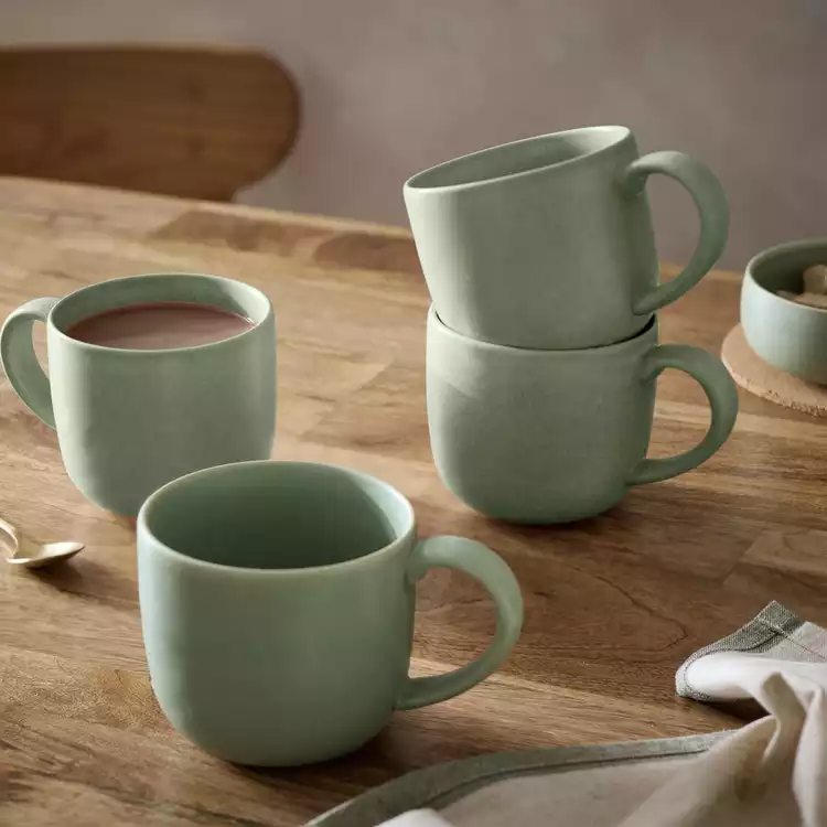 Habitat Set of 4 Reactive Stoneware Mugs - Soft Green
