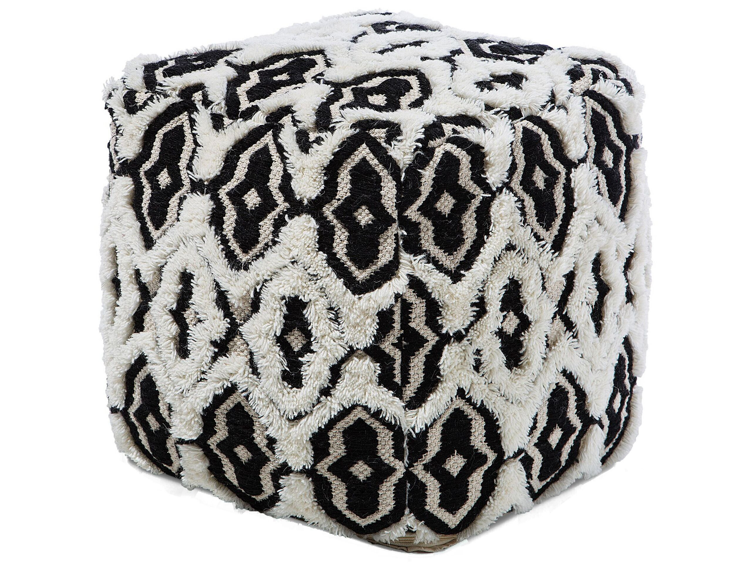 Puf boho 45 x 45 cm kwadrat czarno-biały
