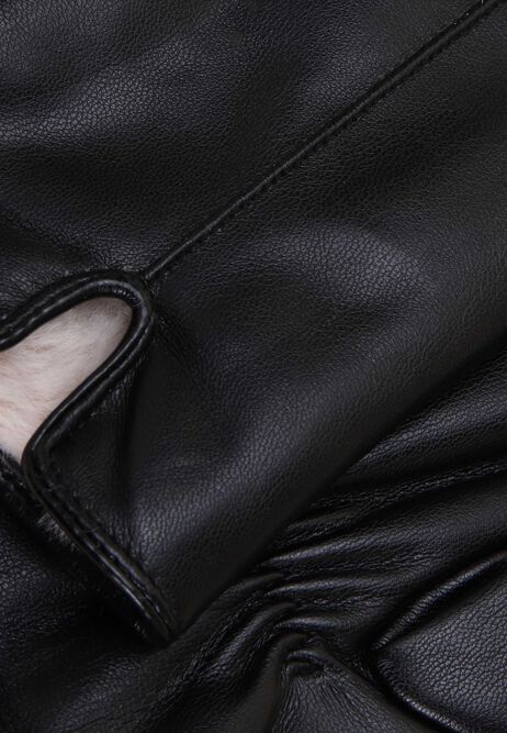 Womens Black Faux Leather Fluffy Lined Gloves