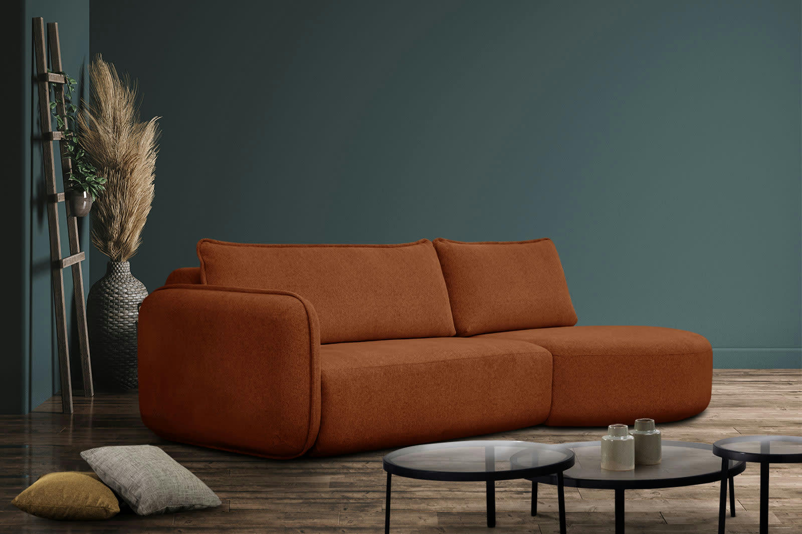 IPSUM - Canapé d'angle droit 3 places avec l'île tissu marron