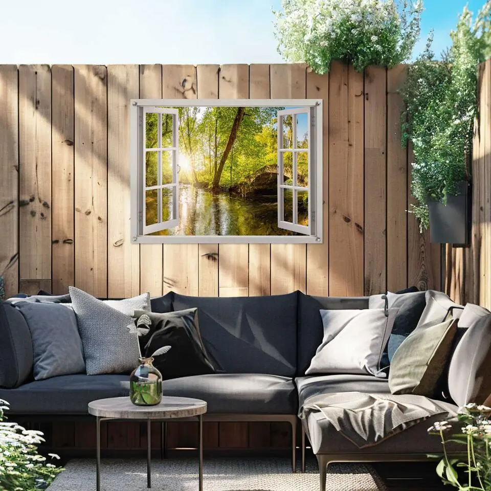 Tuinposter Zonnestralen in het bos - 60 x 80 - Groen